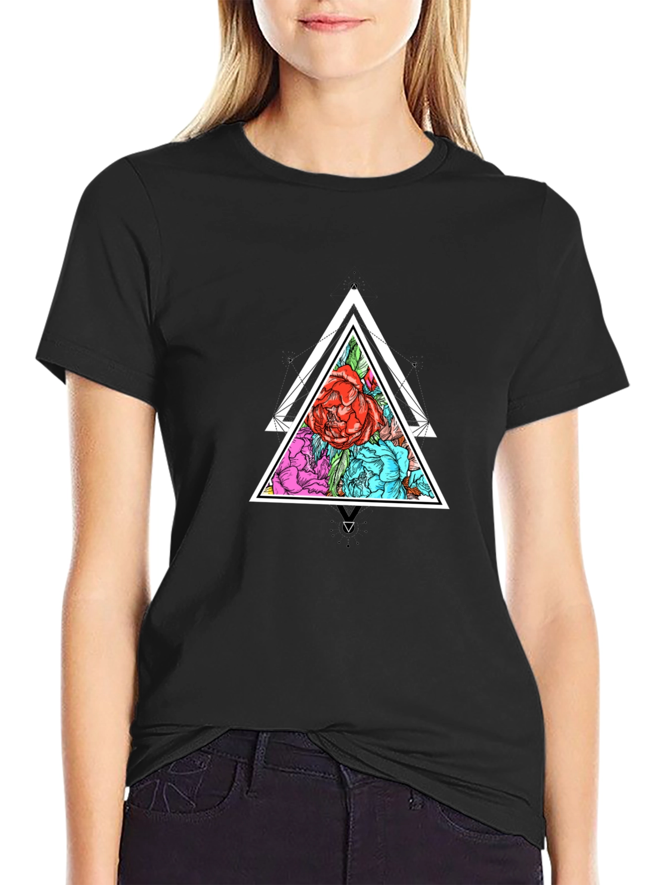 Geometric Floral Triangle Graphic Tee