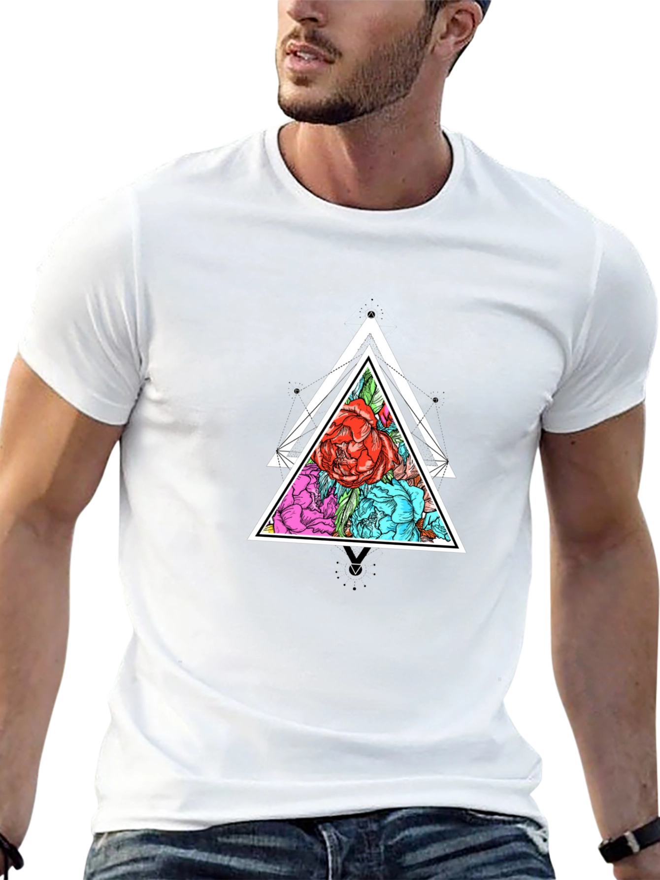 Geometric Floral Triangle Graphic Tee