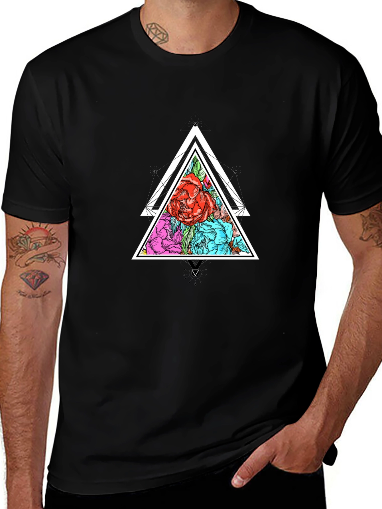 Geometric Floral Triangle Graphic Tee