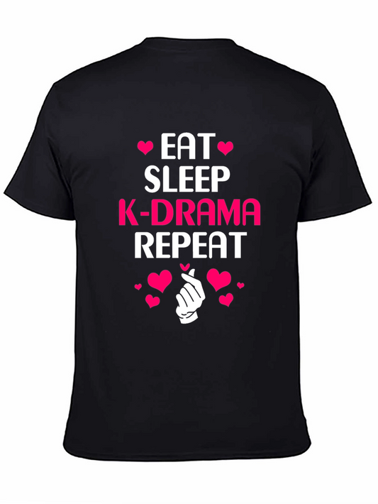 Eat Sleep K-Drama Repeat Black Tee