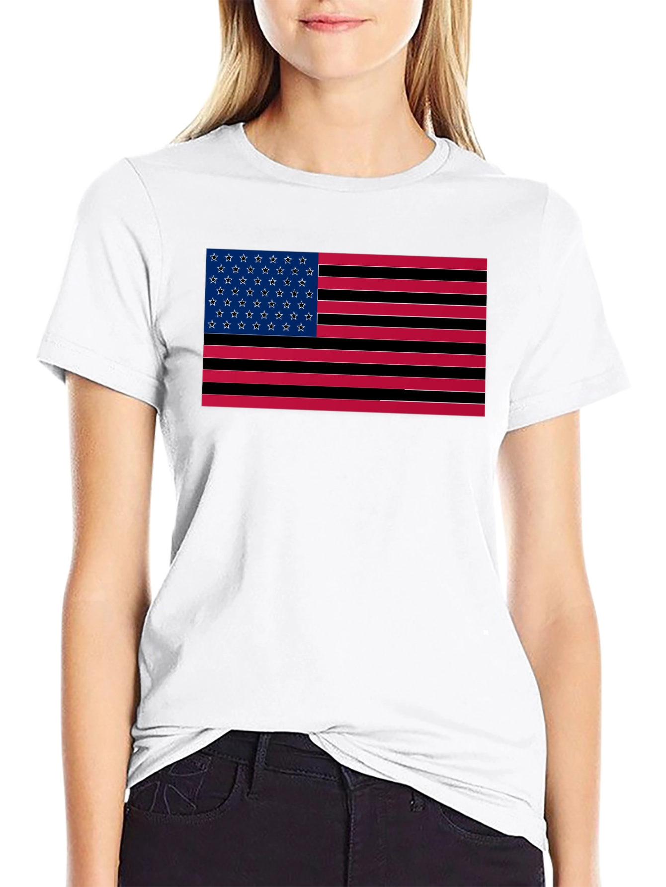 American Flag Graphic Tee - Black Cotton Shirt