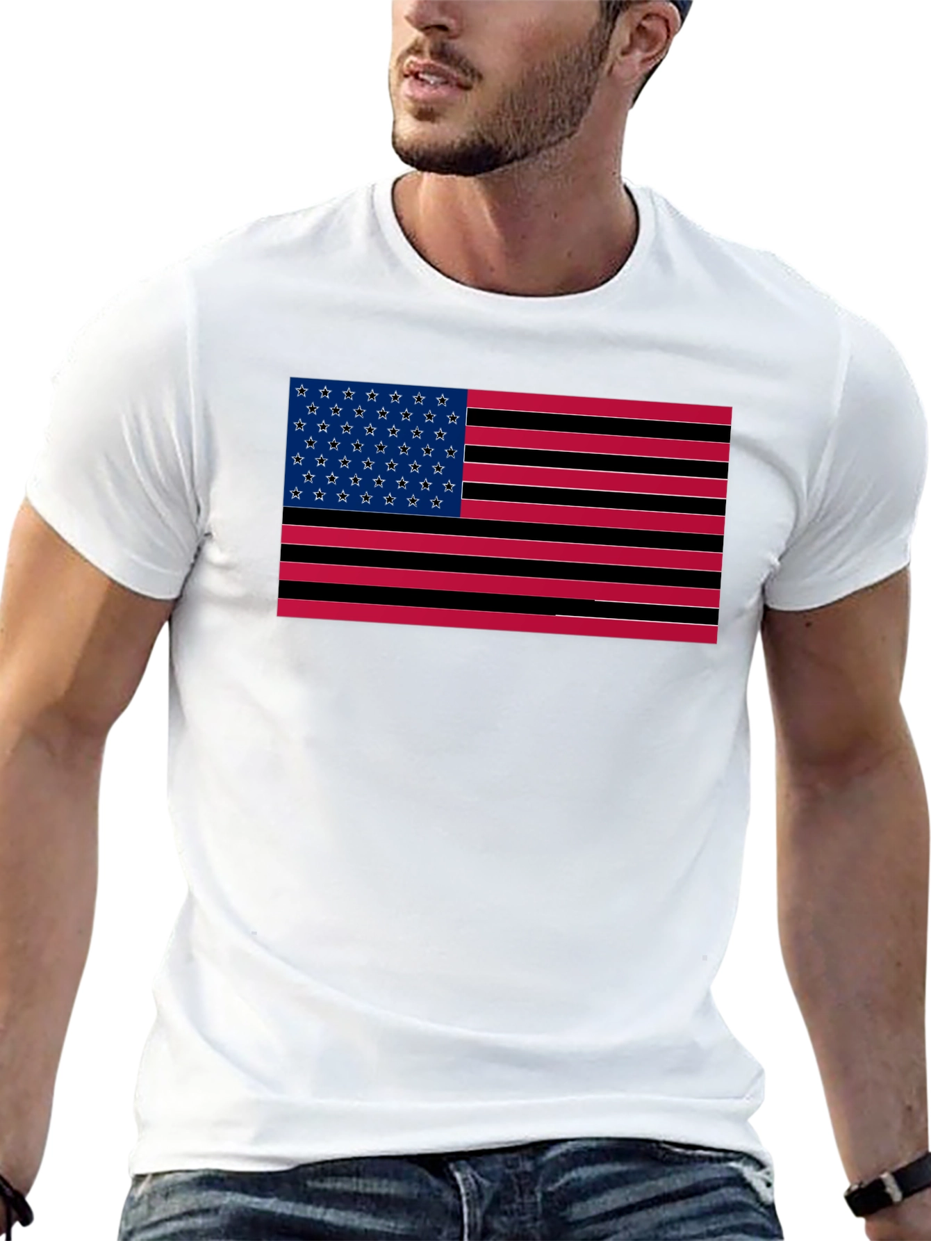 American Flag Graphic Tee - Black Cotton Shirt