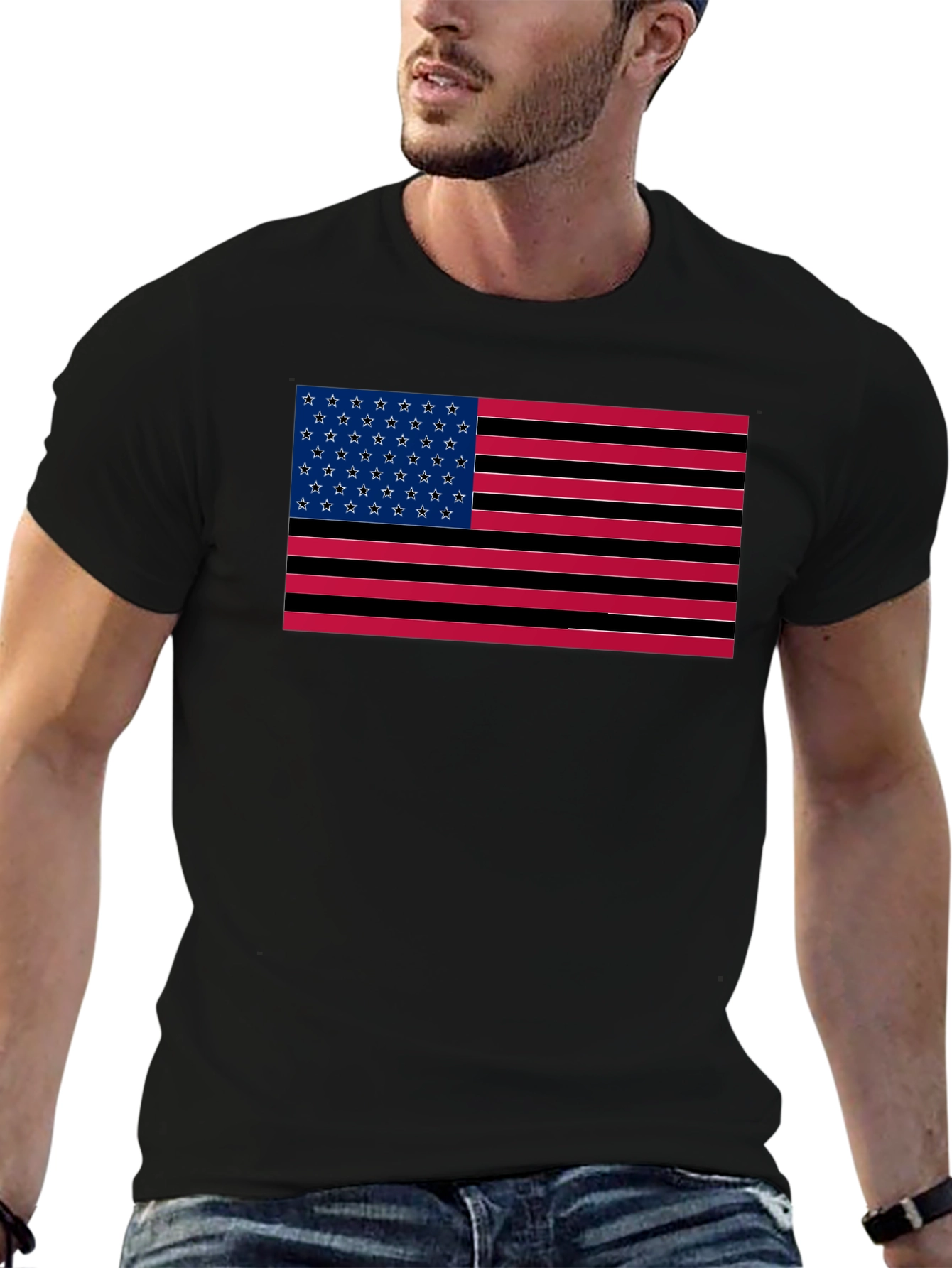 American Flag Graphic Tee - Black Cotton Shirt