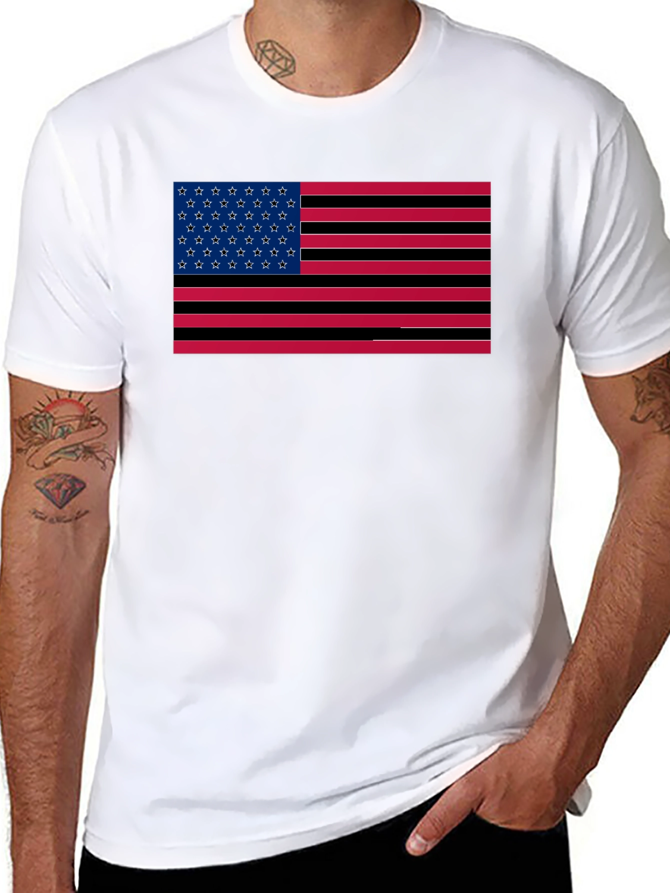 American Flag Graphic Tee - Black Cotton Shirt