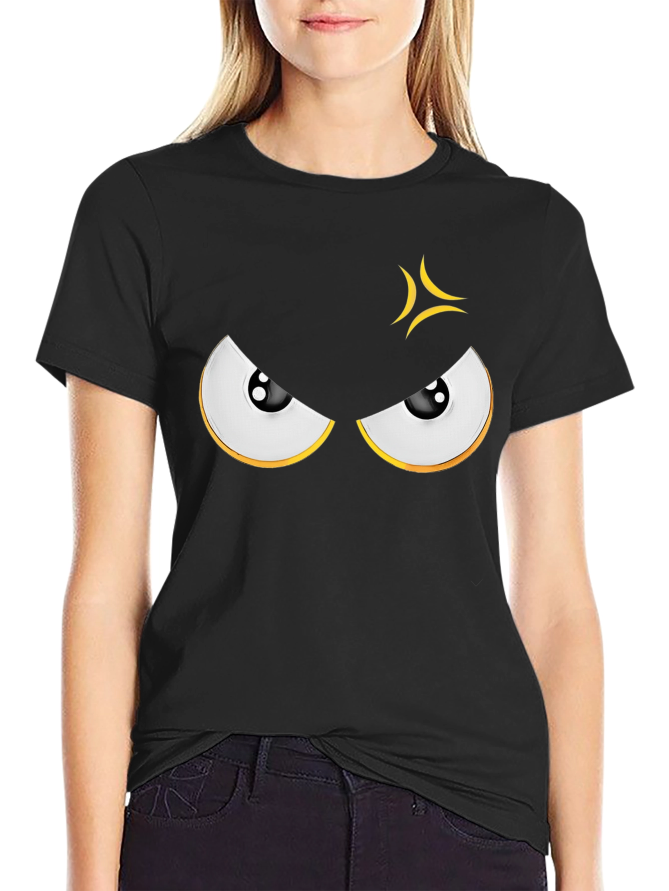 Angry Eyes Graphic Black T-Shirt