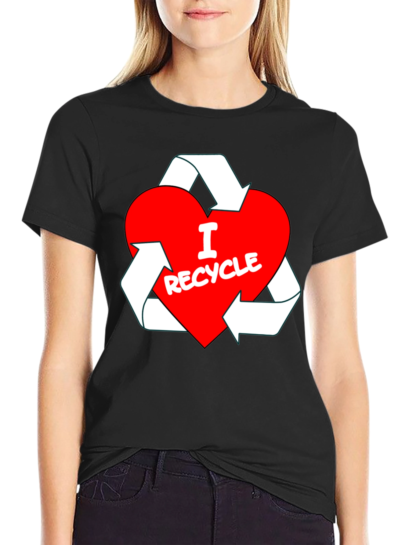 I Love Recycle Heart T-Shirt - Black Crew Neck