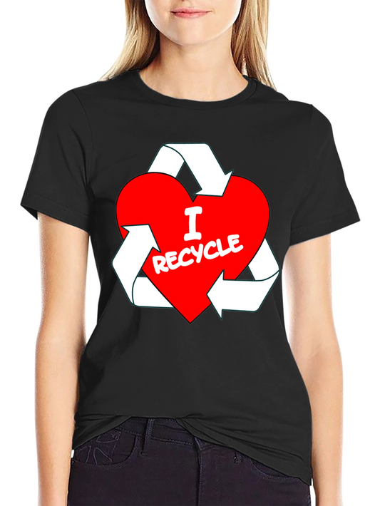 I Love Recycle Heart T-Shirt - Black Crew Neck