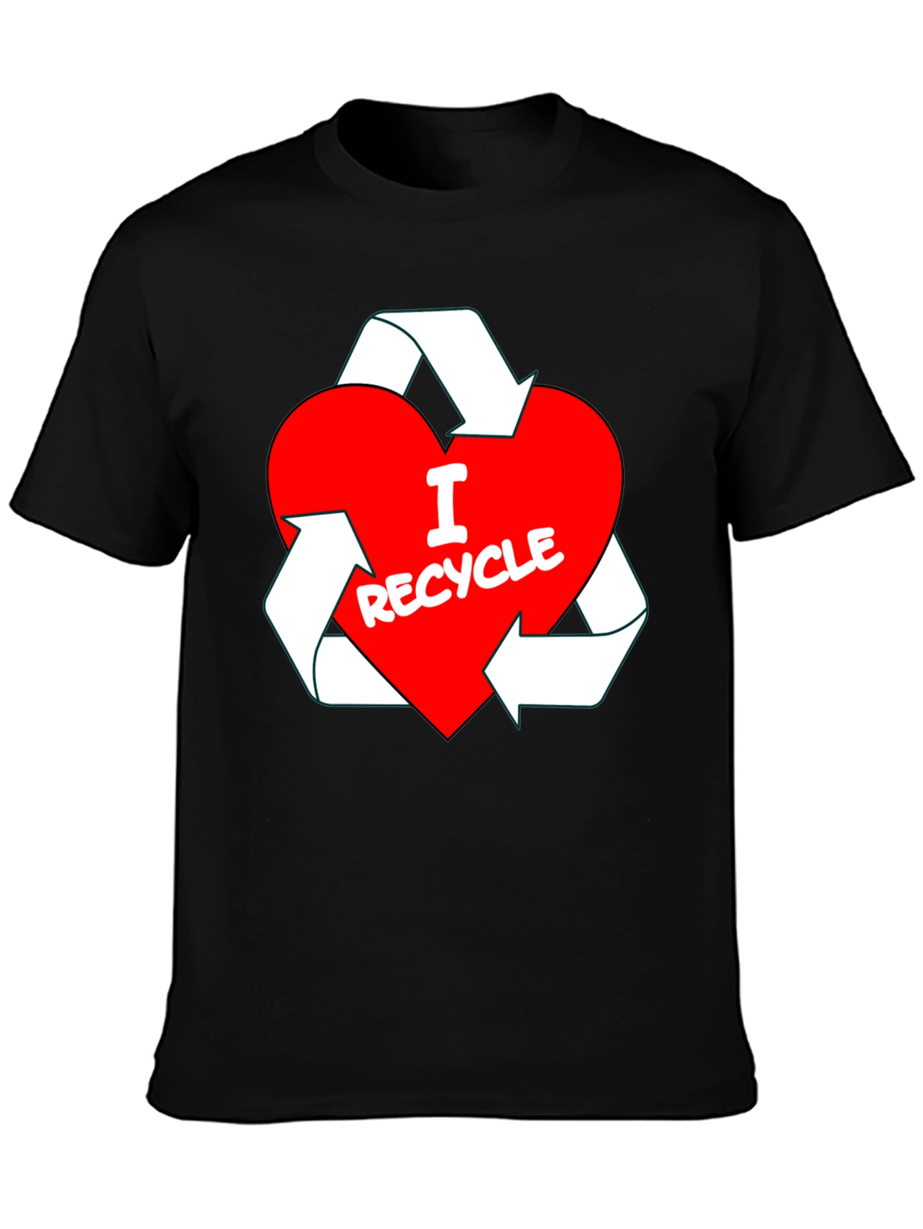 I Love Recycle Heart T-Shirt - Black Crew Neck