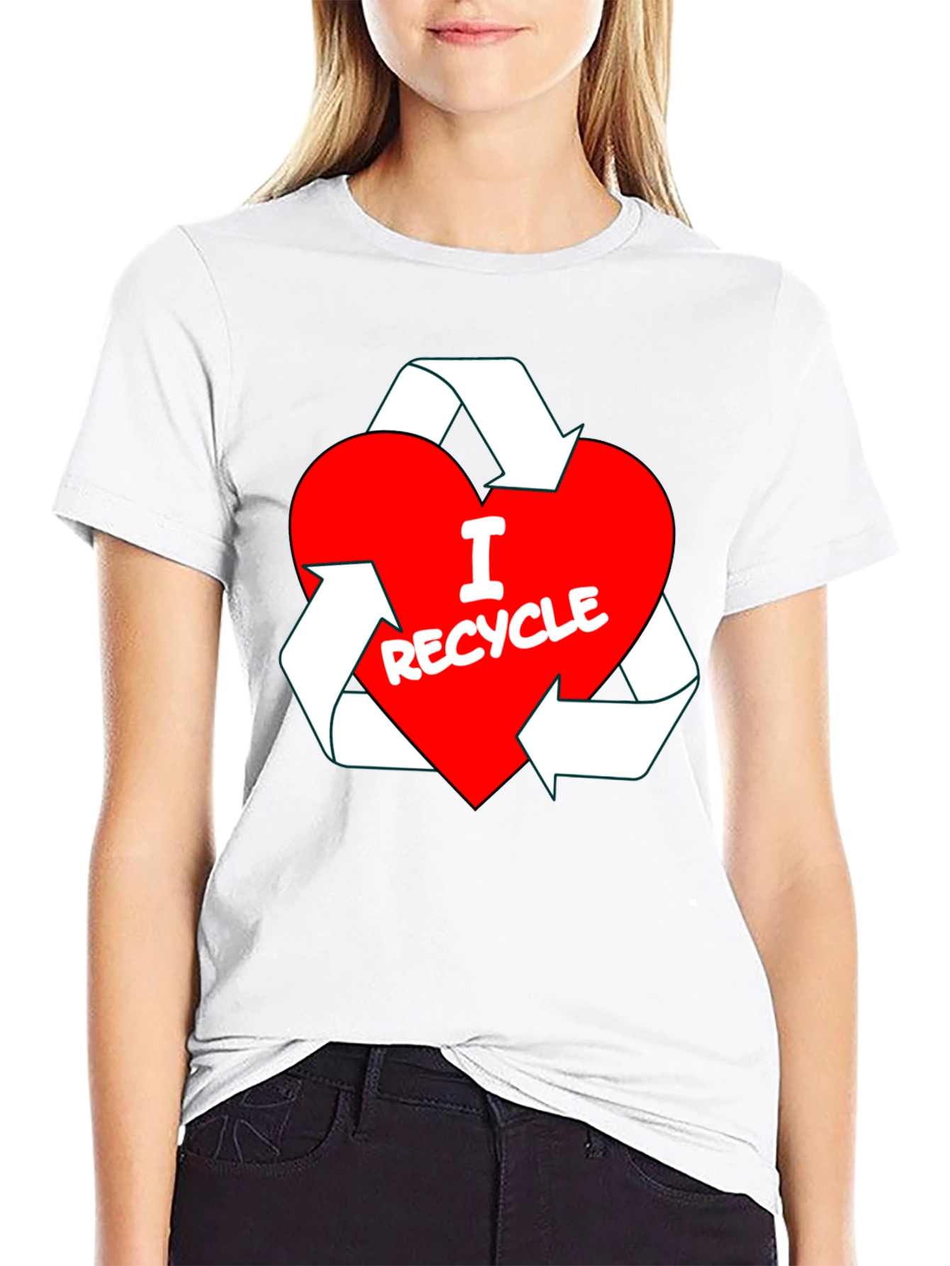 I Love Recycle Heart T-Shirt - Black Crew Neck