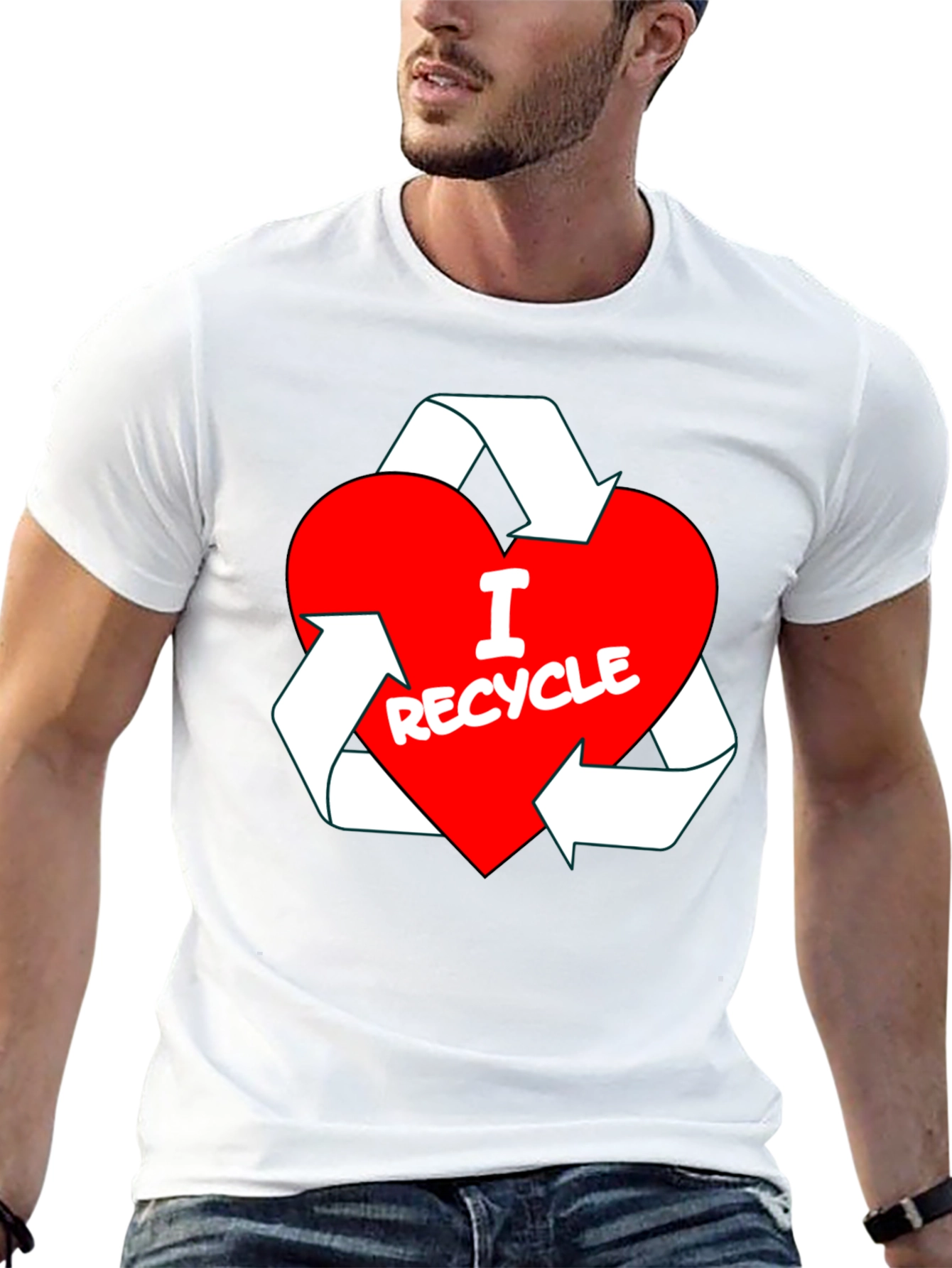 I Love Recycle Heart T-Shirt - Black Crew Neck