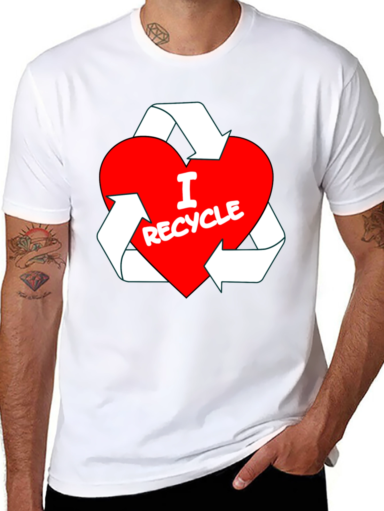 I Love Recycle Heart T-Shirt - Black Crew Neck