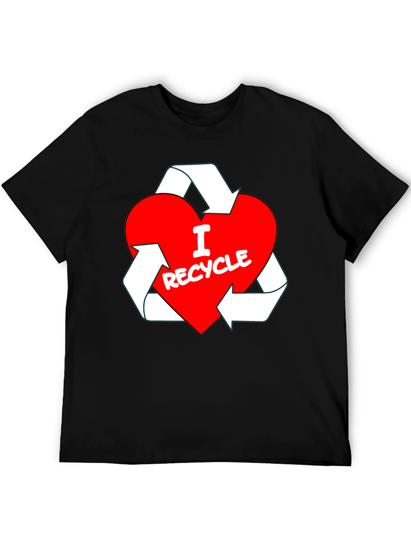 I Love Recycle Heart T-Shirt - Black Crew Neck
