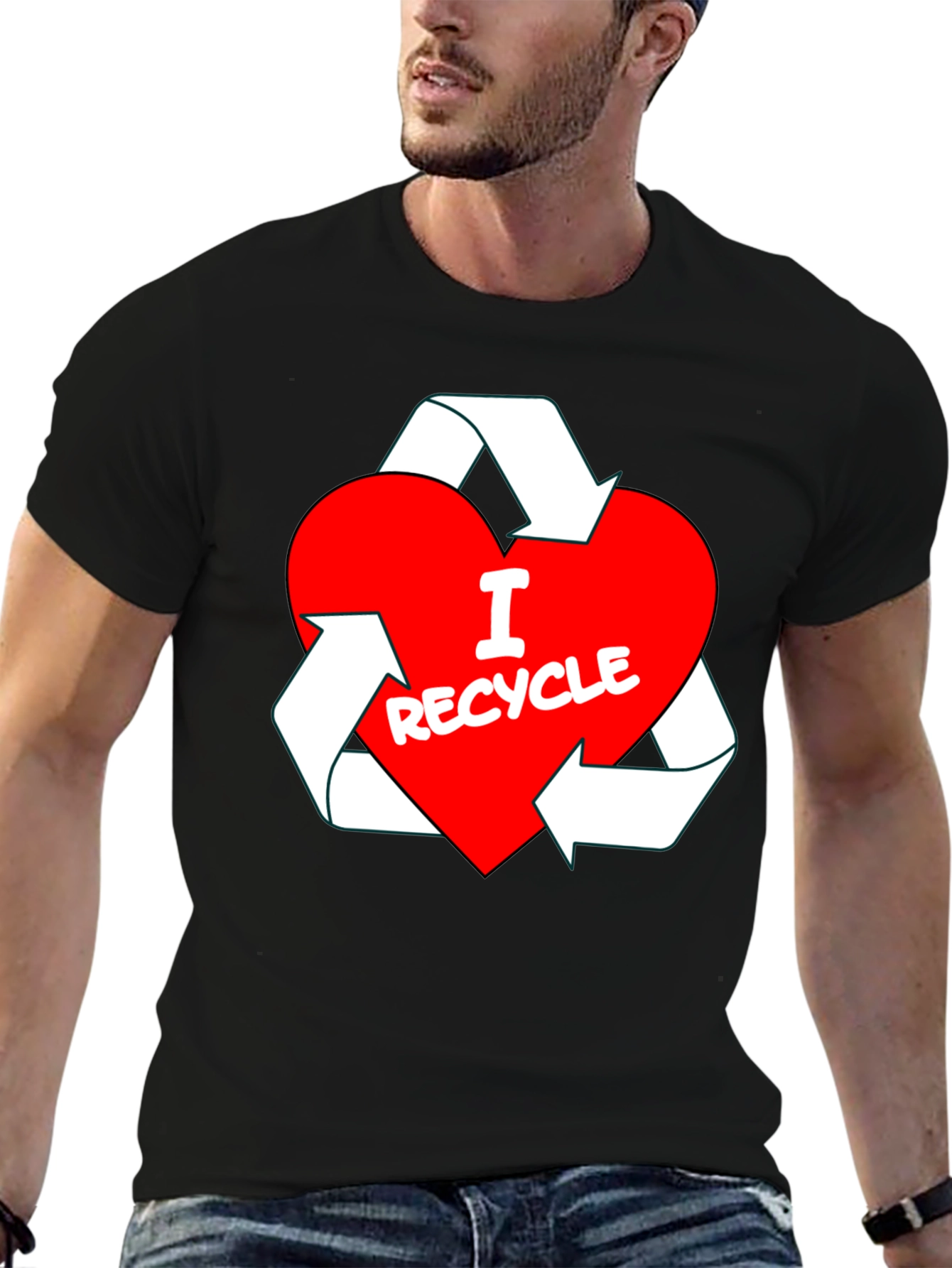 I Love Recycle Heart T-Shirt - Black Crew Neck