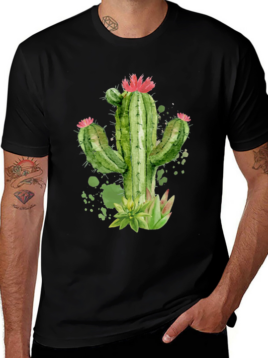 Cactus Graphic Print Black T-Shirt
