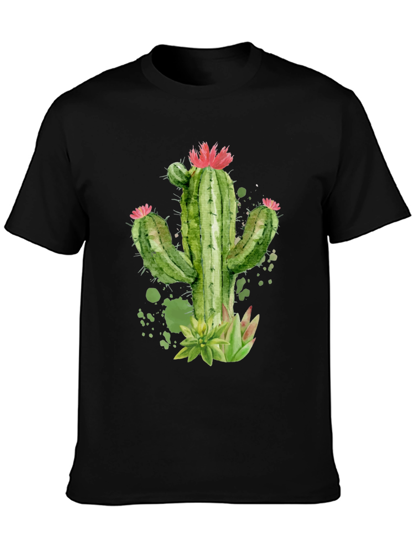 Cactus Graphic Print Black T-Shirt