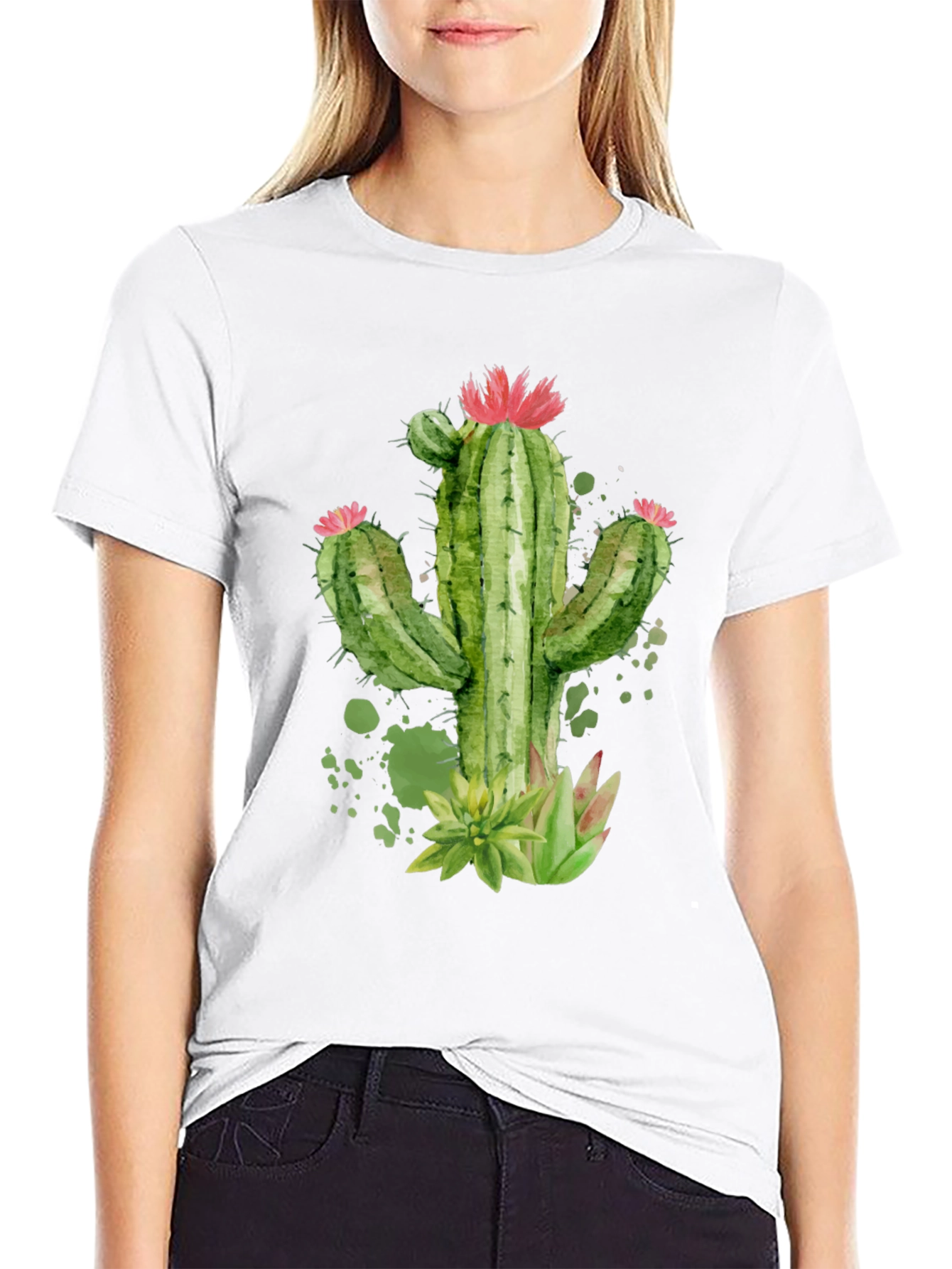 Cactus Graphic Print Black T-Shirt