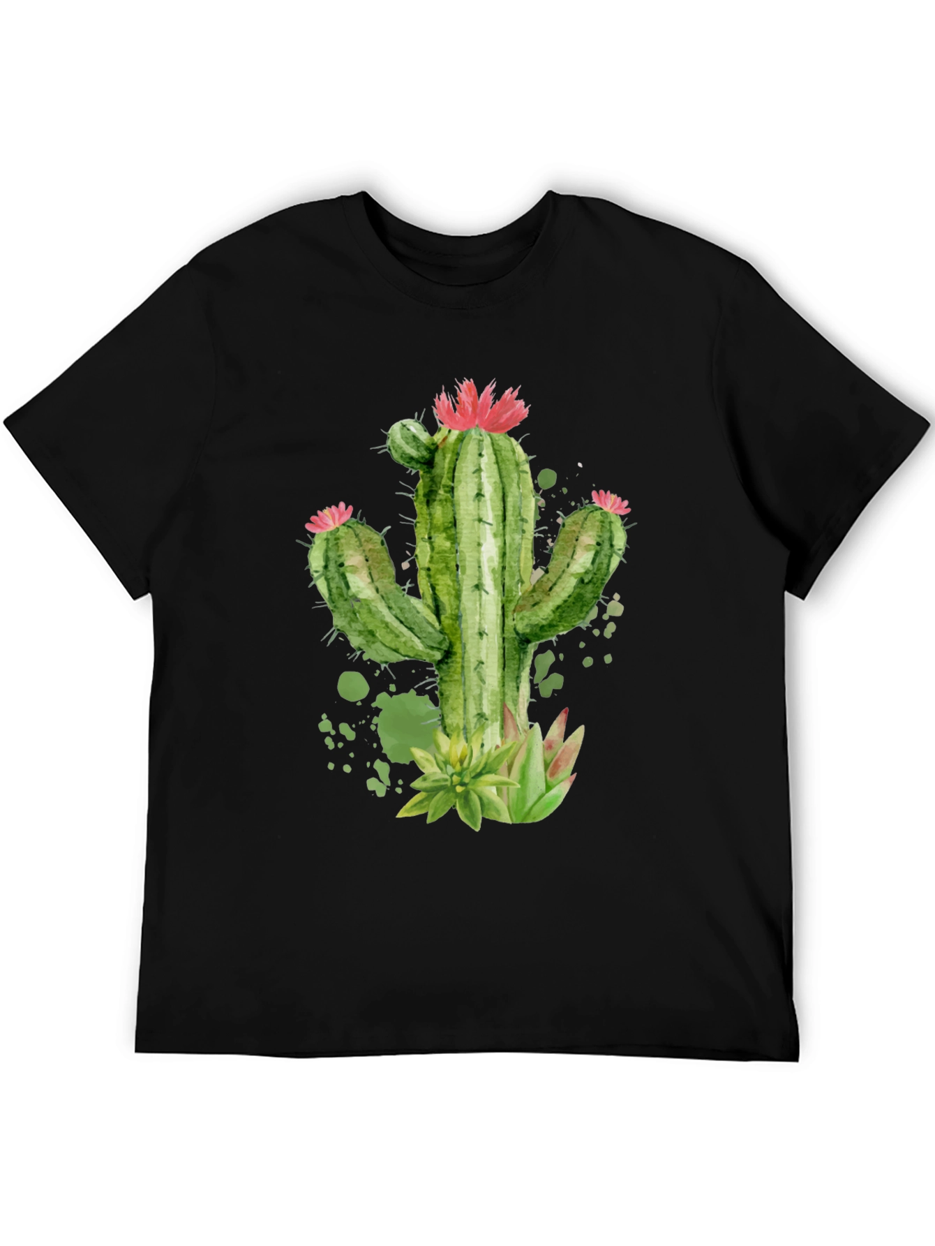 Cactus Graphic Print Black T-Shirt