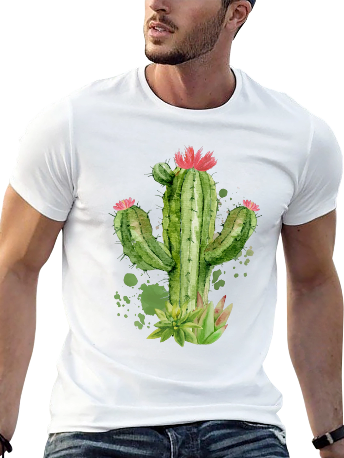 Cactus Graphic Print Black T-Shirt