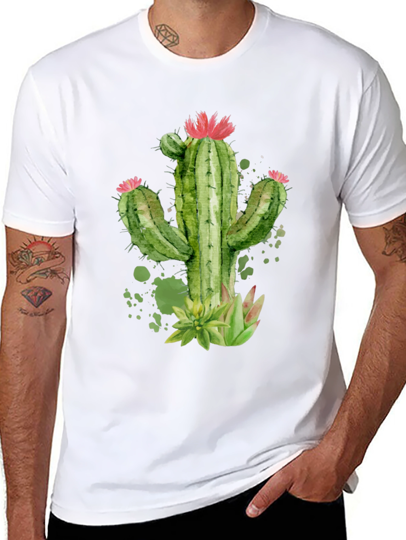 Cactus Graphic Print Black T-Shirt