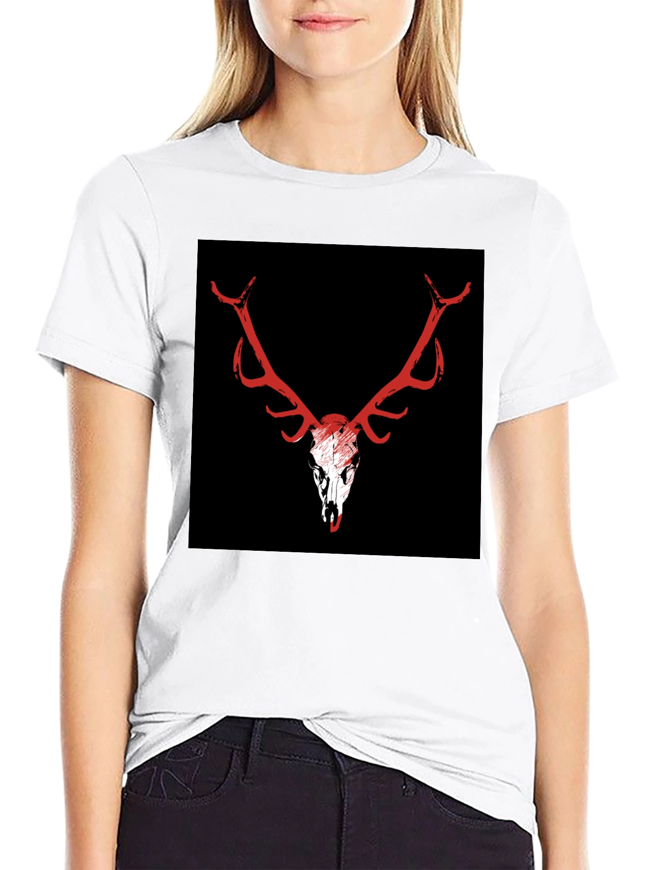 Black T-Shirt with Deer Skull Graphic
