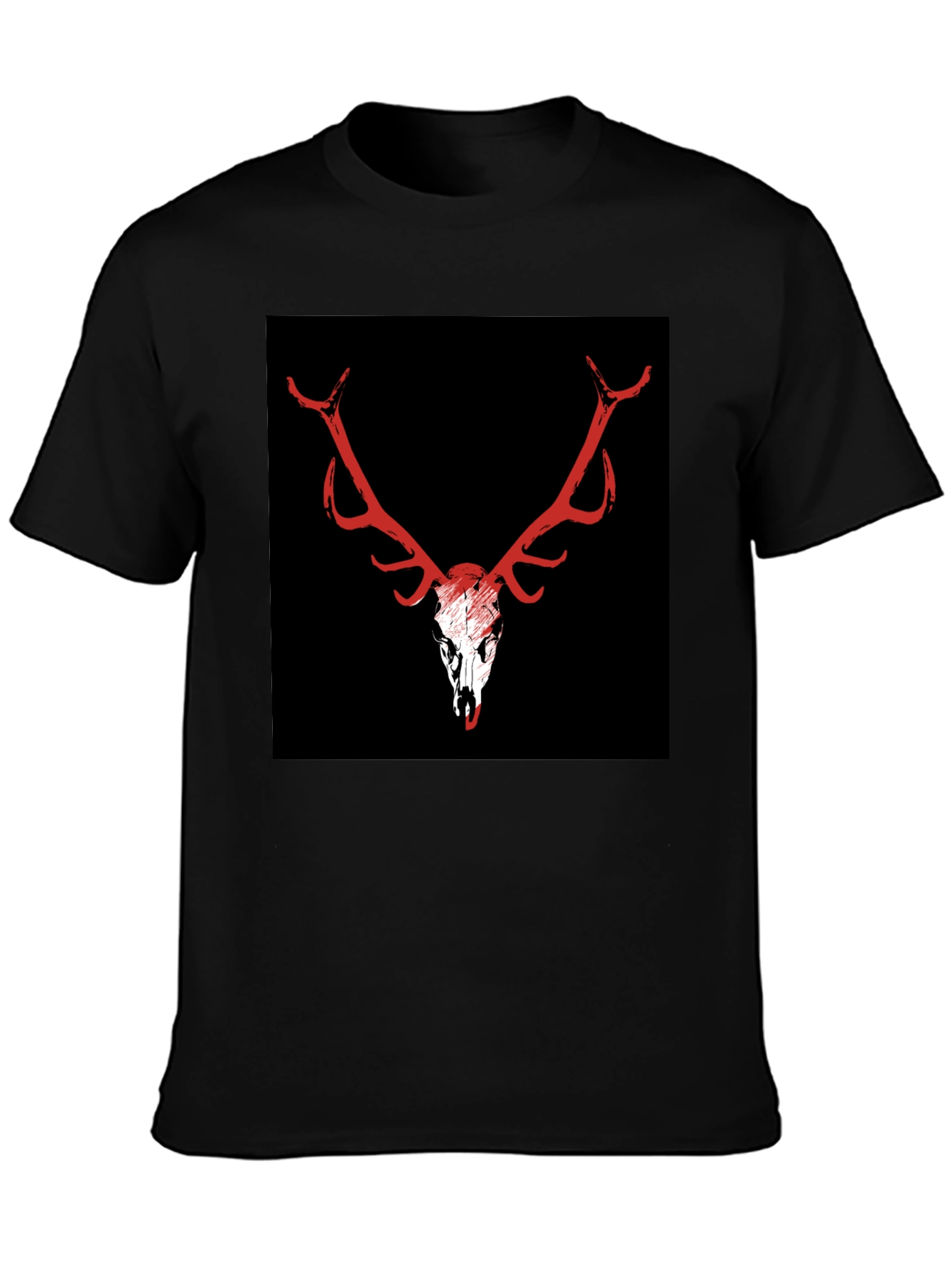 Black T-Shirt with Deer Skull Graphic
