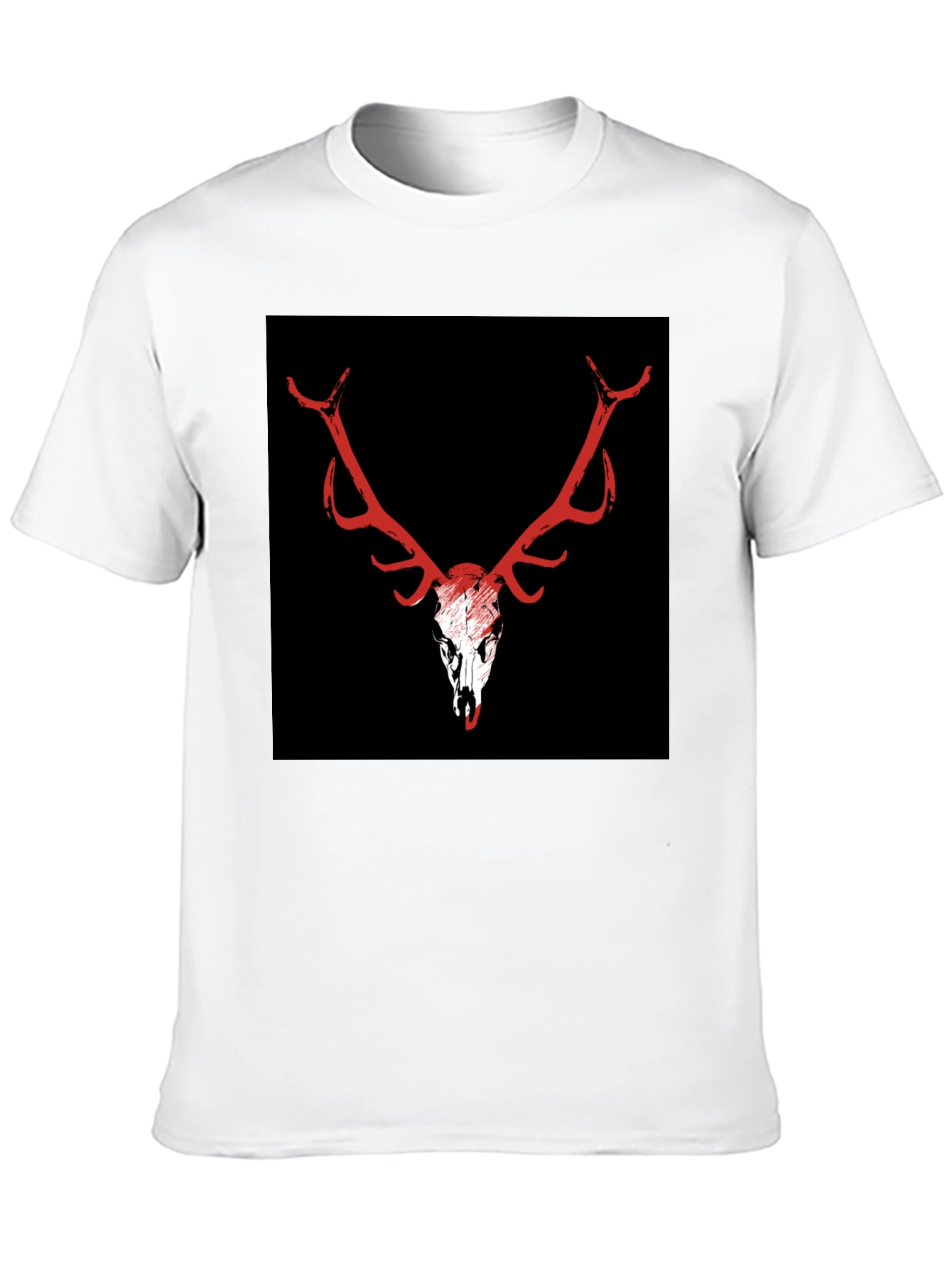 Black T-Shirt with Deer Skull Graphic