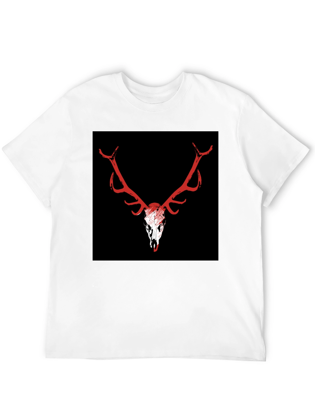 Black T-Shirt with Deer Skull Graphic