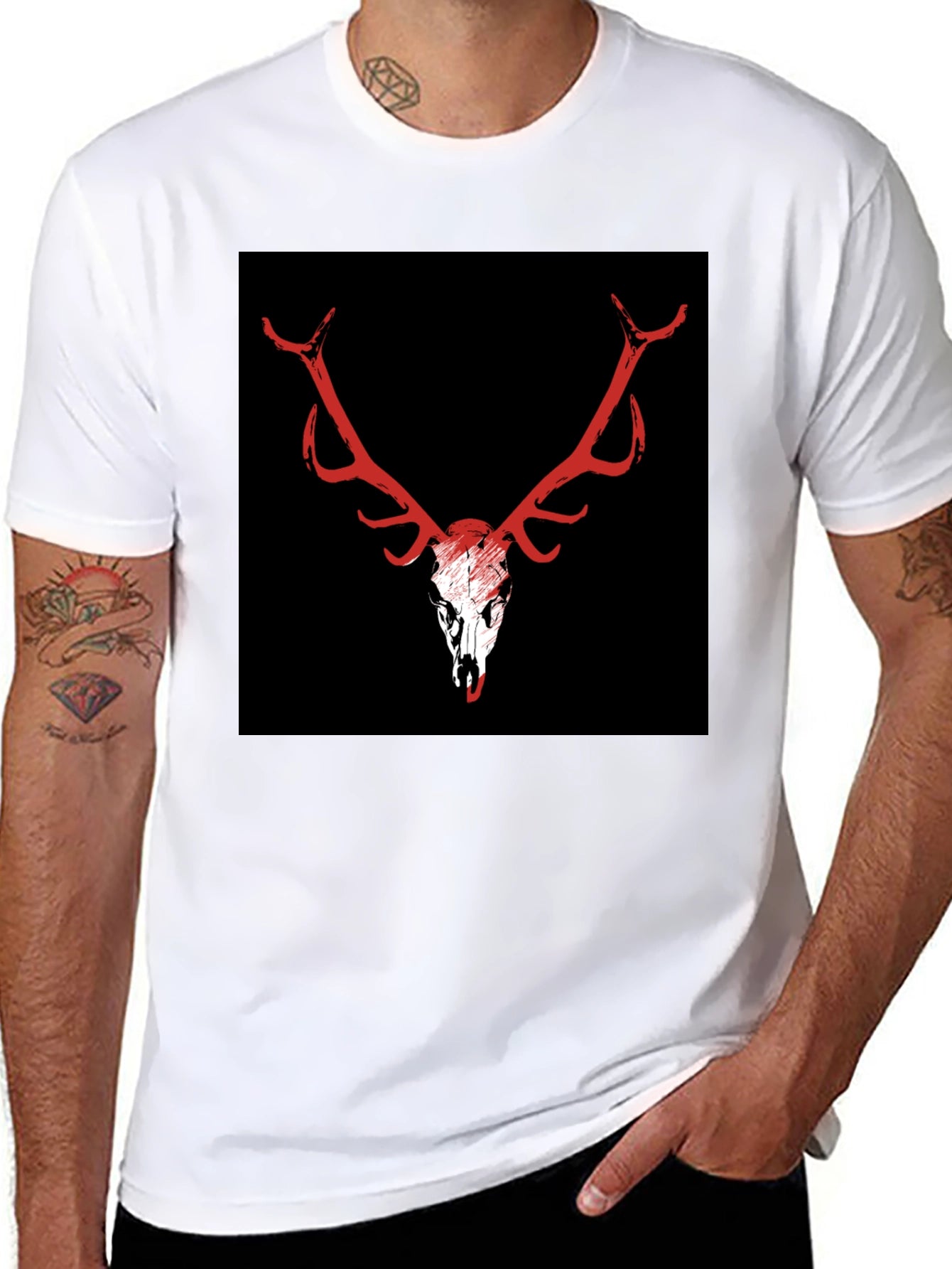 Black T-Shirt with Deer Skull Graphic