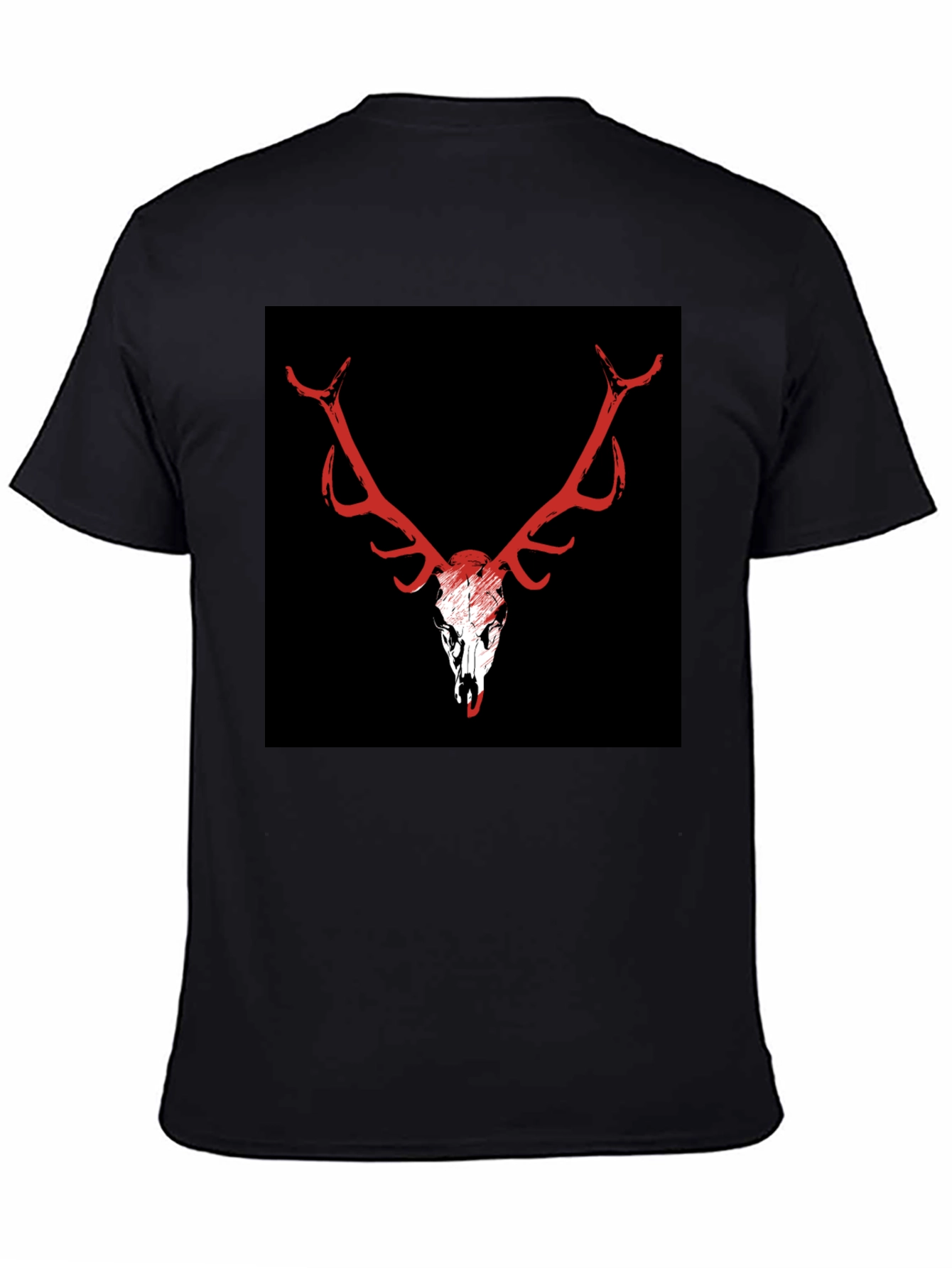 Black T-Shirt with Deer Skull Graphic