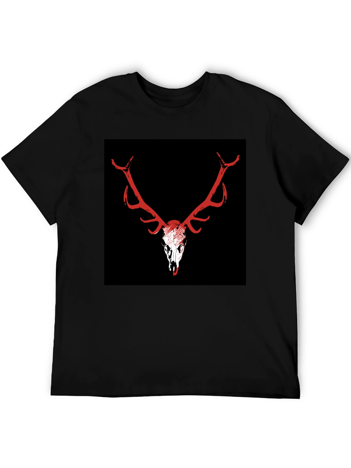 Black T-Shirt with Deer Skull Graphic