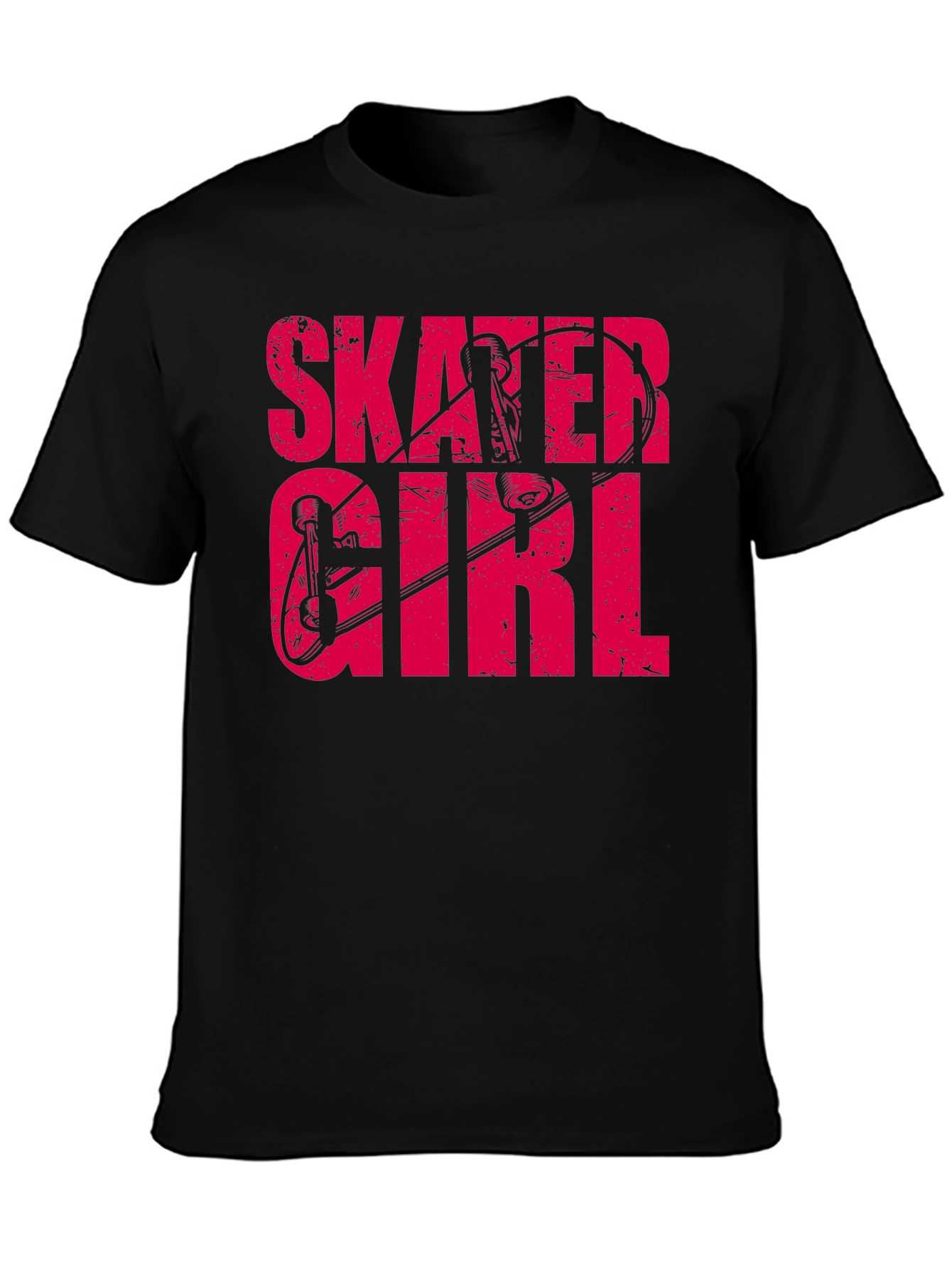 Skater Girl Graphic Tee - Black Cotton T-Shirt