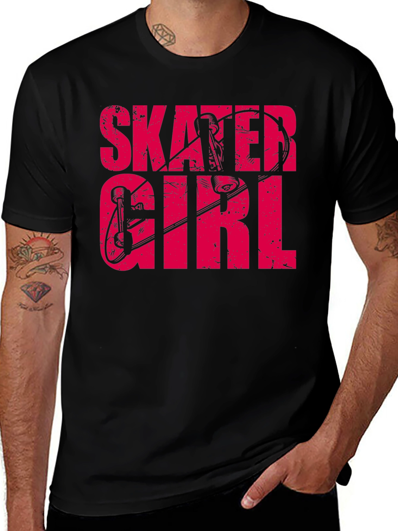 Skater Girl Graphic Tee - Black Cotton T-Shirt