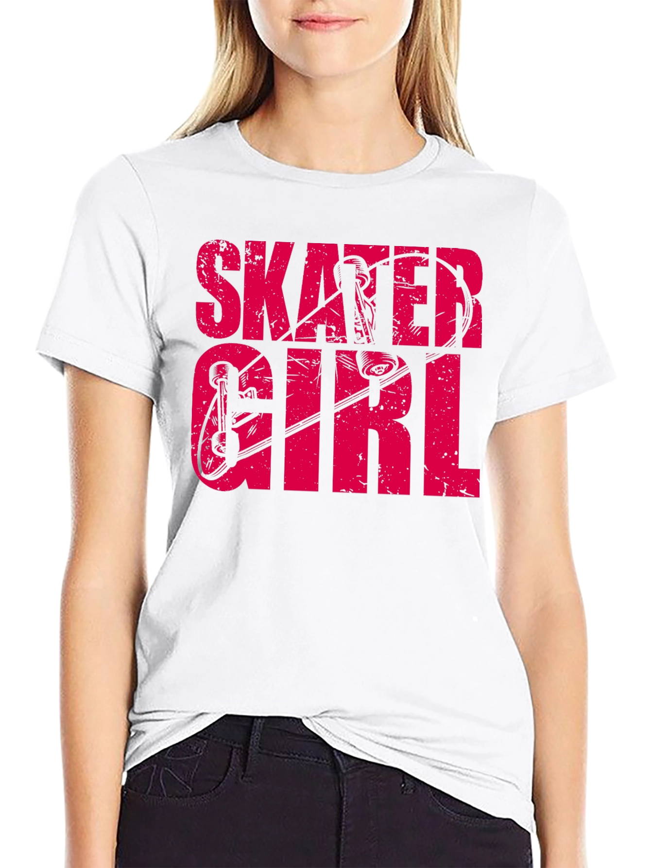 Skater Girl Graphic Tee - Black Cotton T-Shirt
