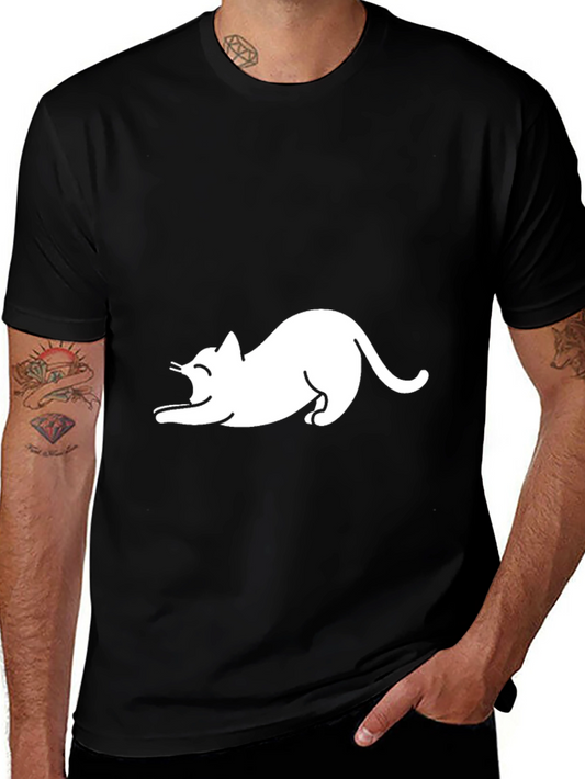 Black T-Shirt with White Cat Graphic