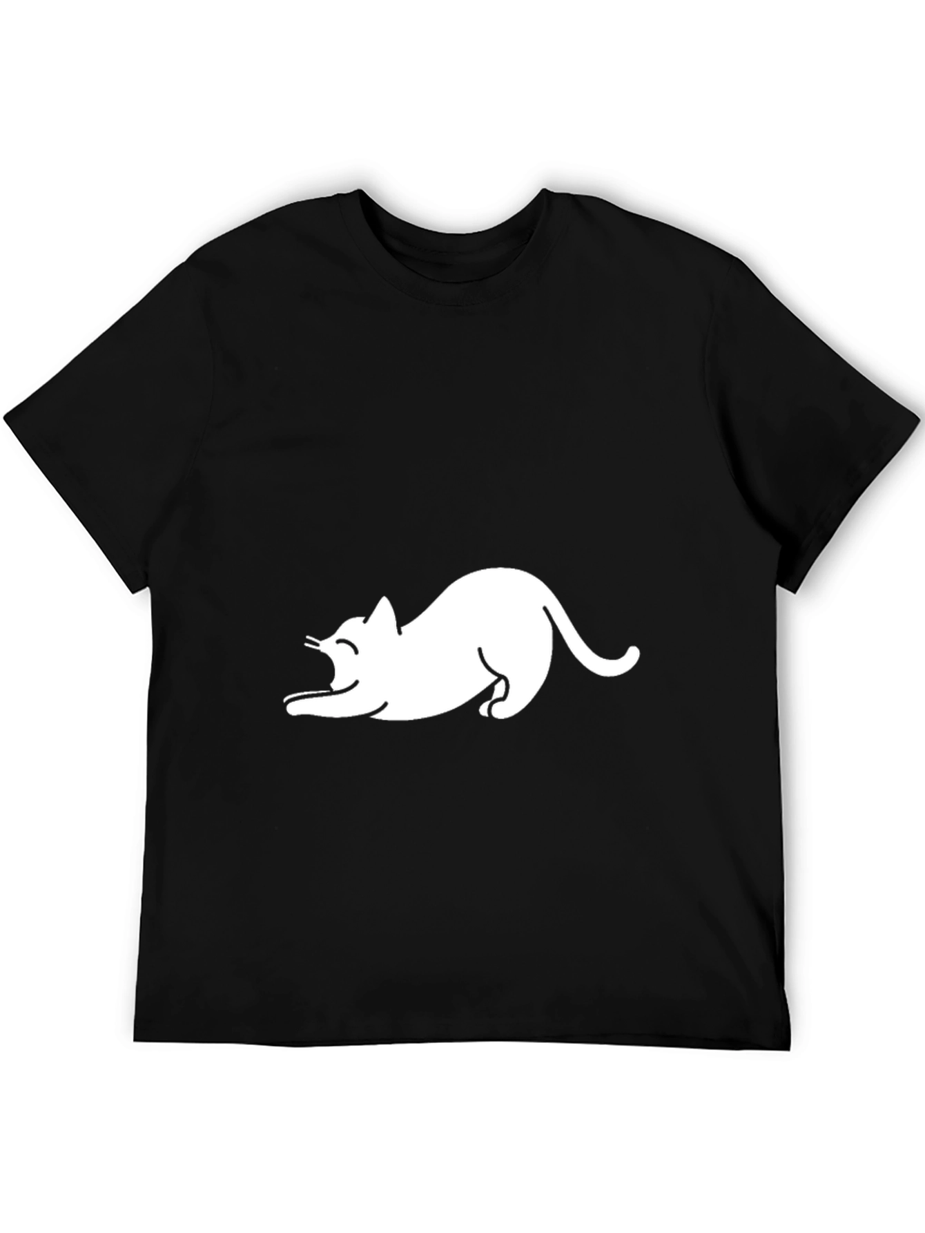 Black T-Shirt with White Cat Graphic