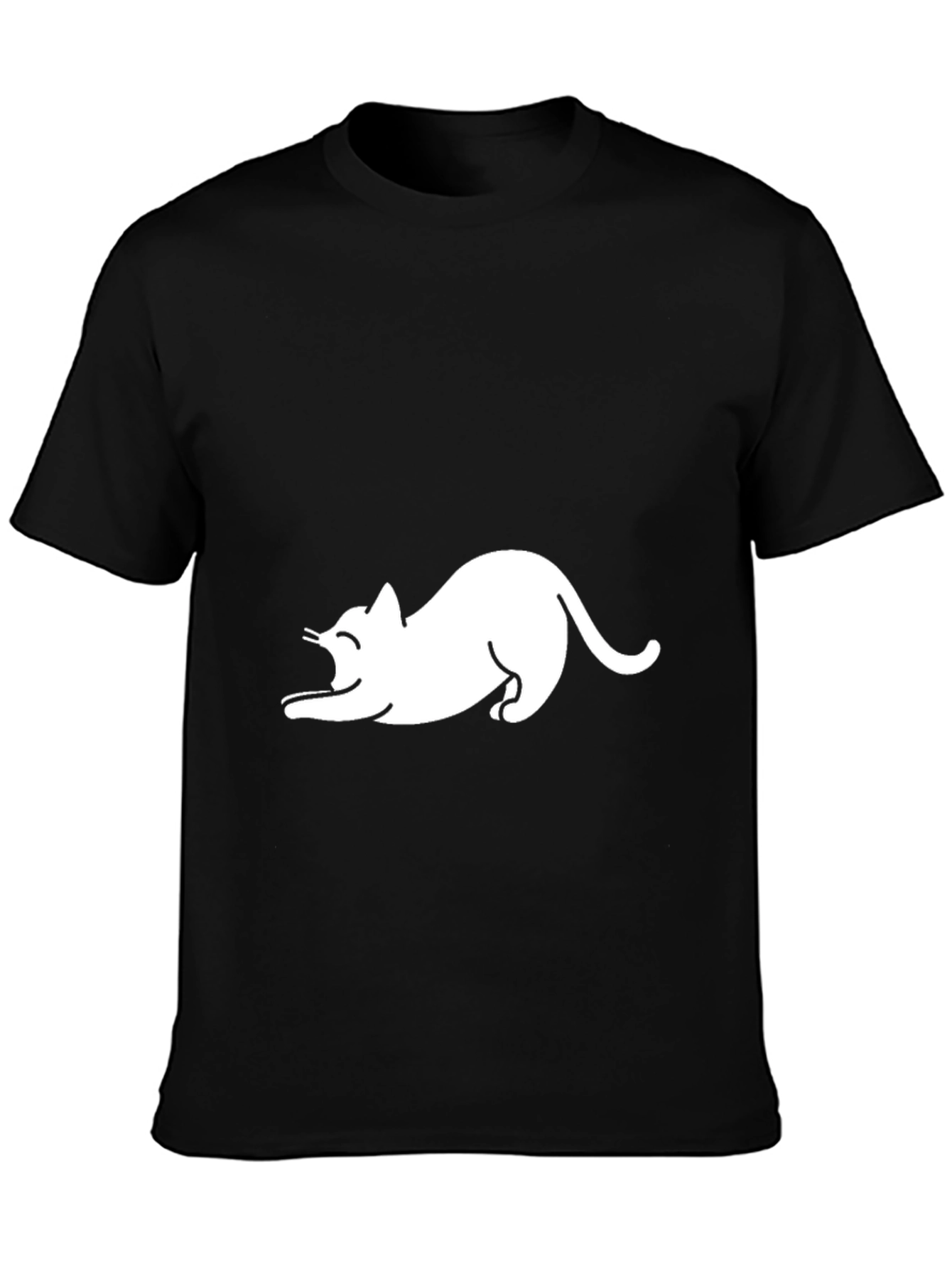 Black T-Shirt with White Cat Graphic