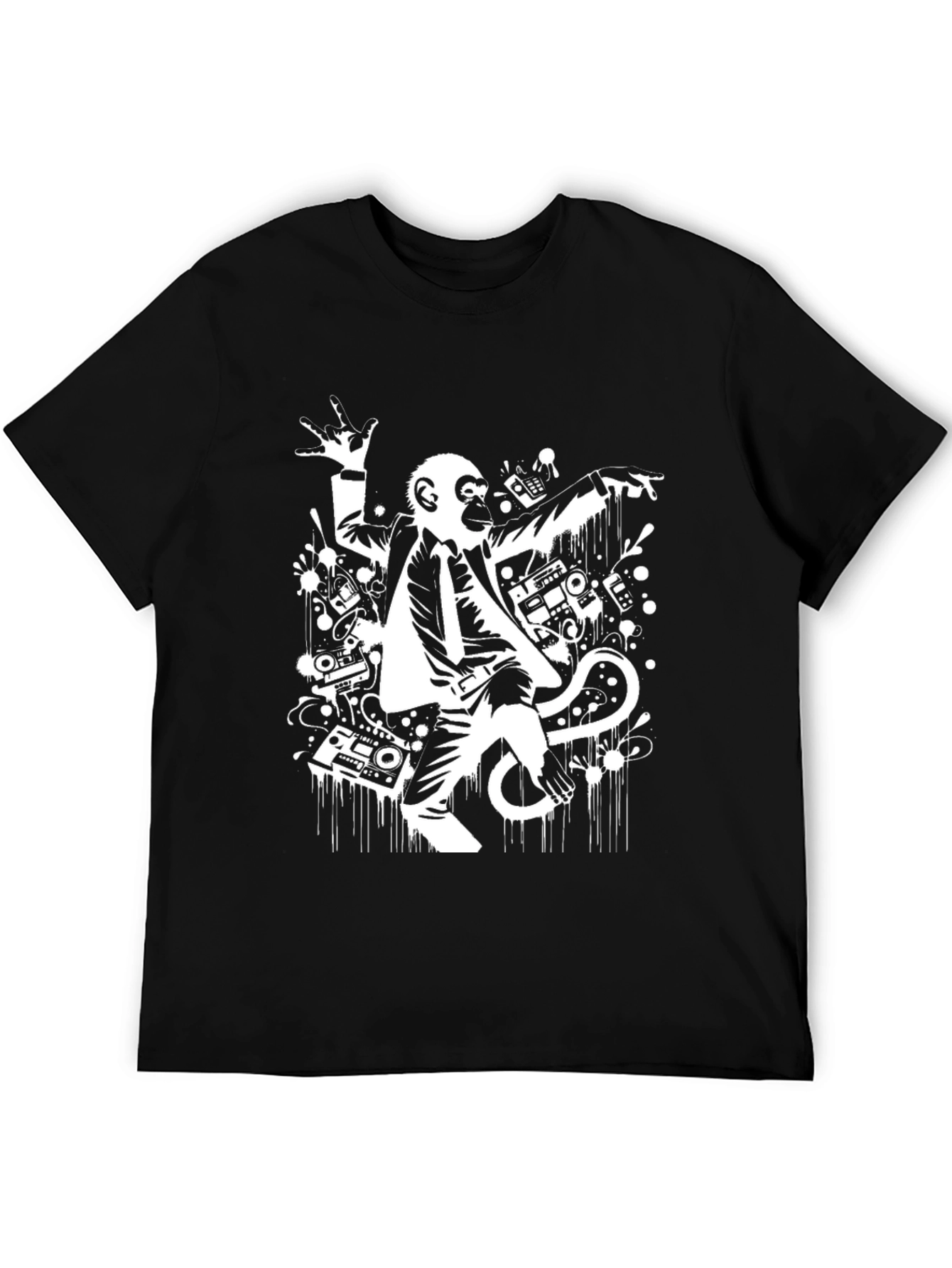 Monkey DJ Graphic Tee - Stylish Black T-Shirt