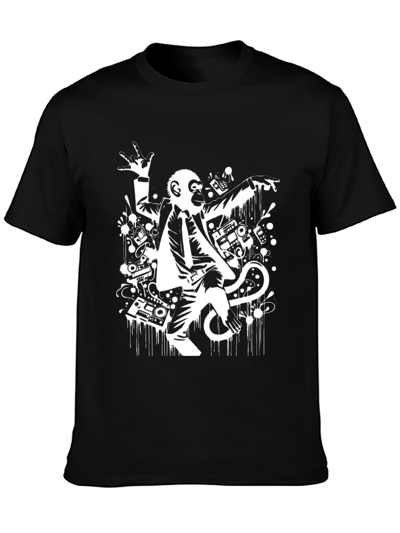 Monkey DJ Graphic Tee - Stylish Black T-Shirt