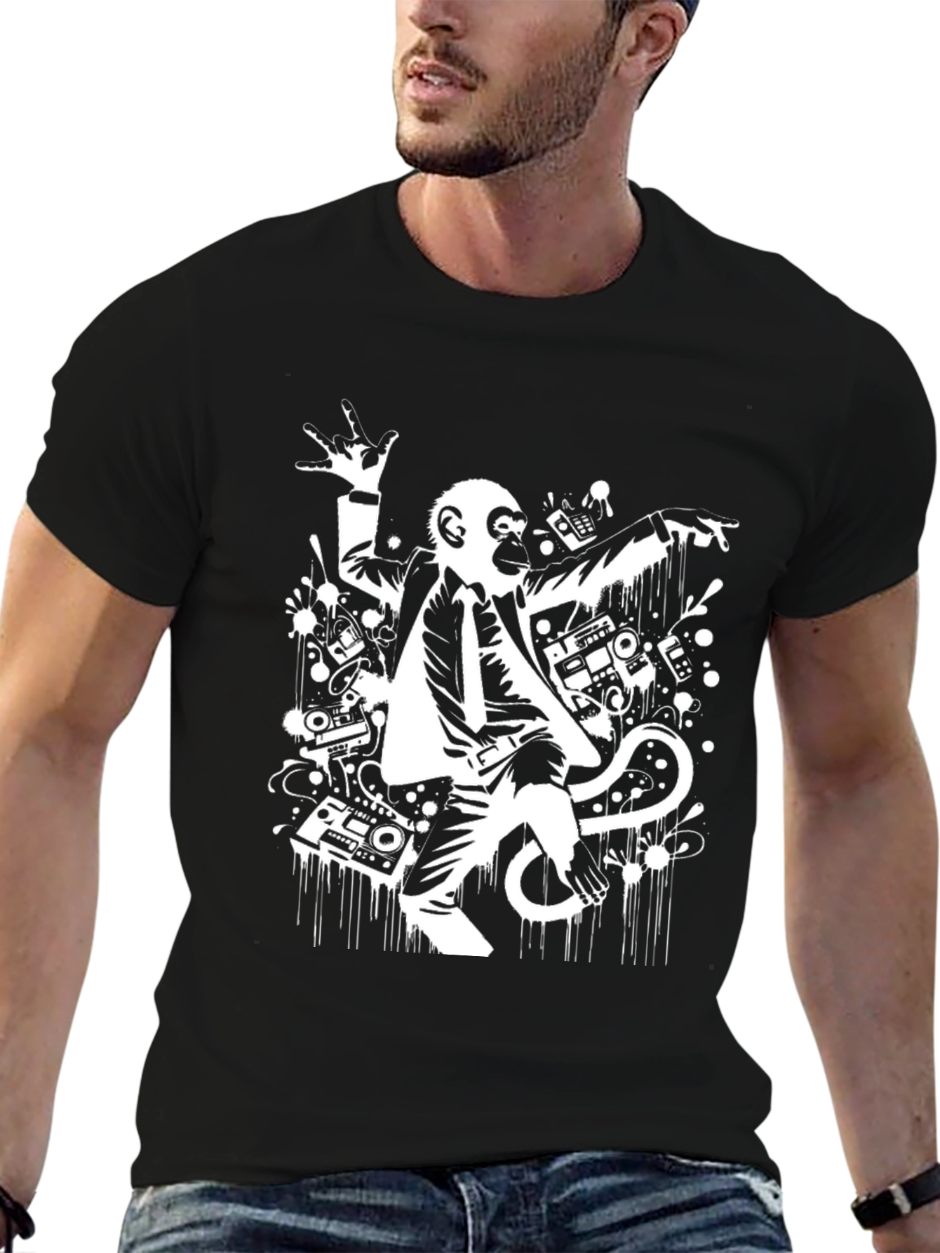 Monkey DJ Graphic Tee - Stylish Black T-Shirt