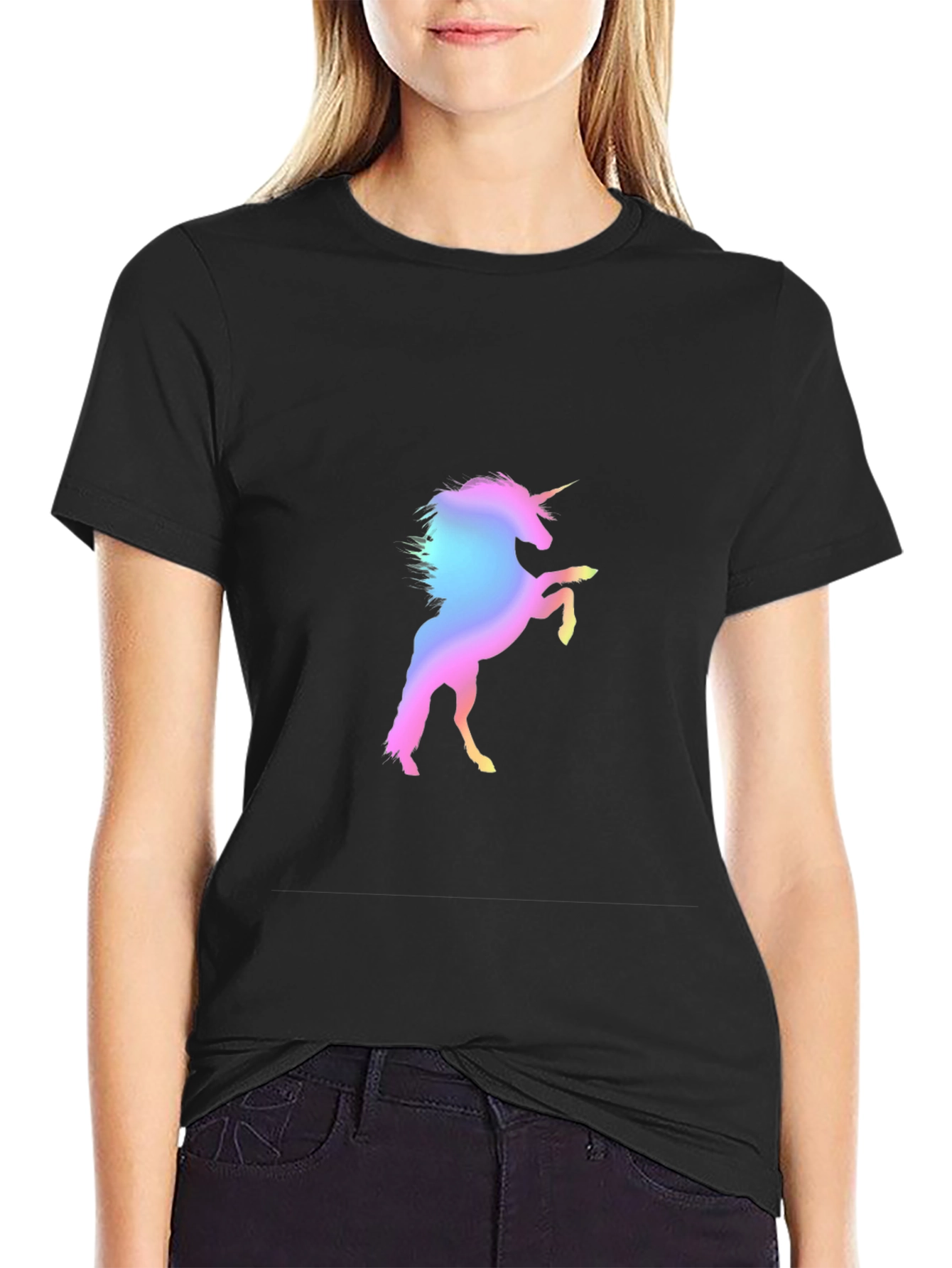 Unicorn Graphic Print Black T-Shirt