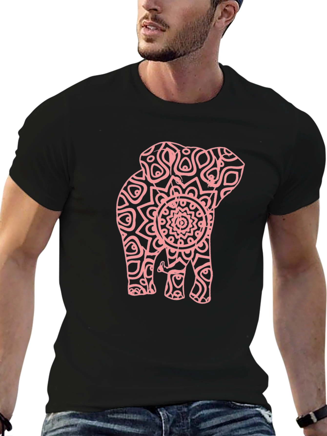 Elephant Mandala Graphic Tee - Stylish Black T-Shirt