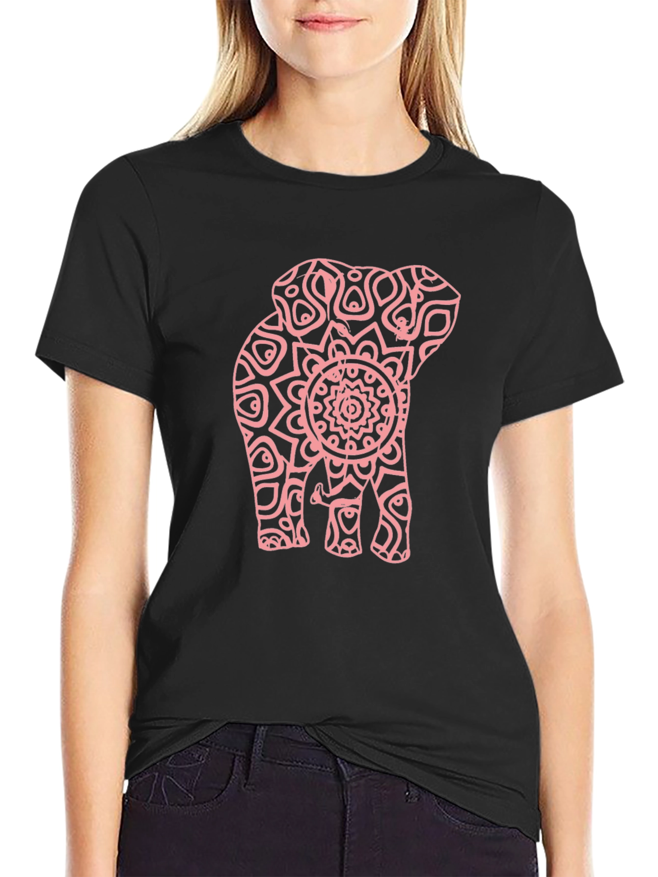 Elephant Mandala Graphic Tee - Stylish Black T-Shirt