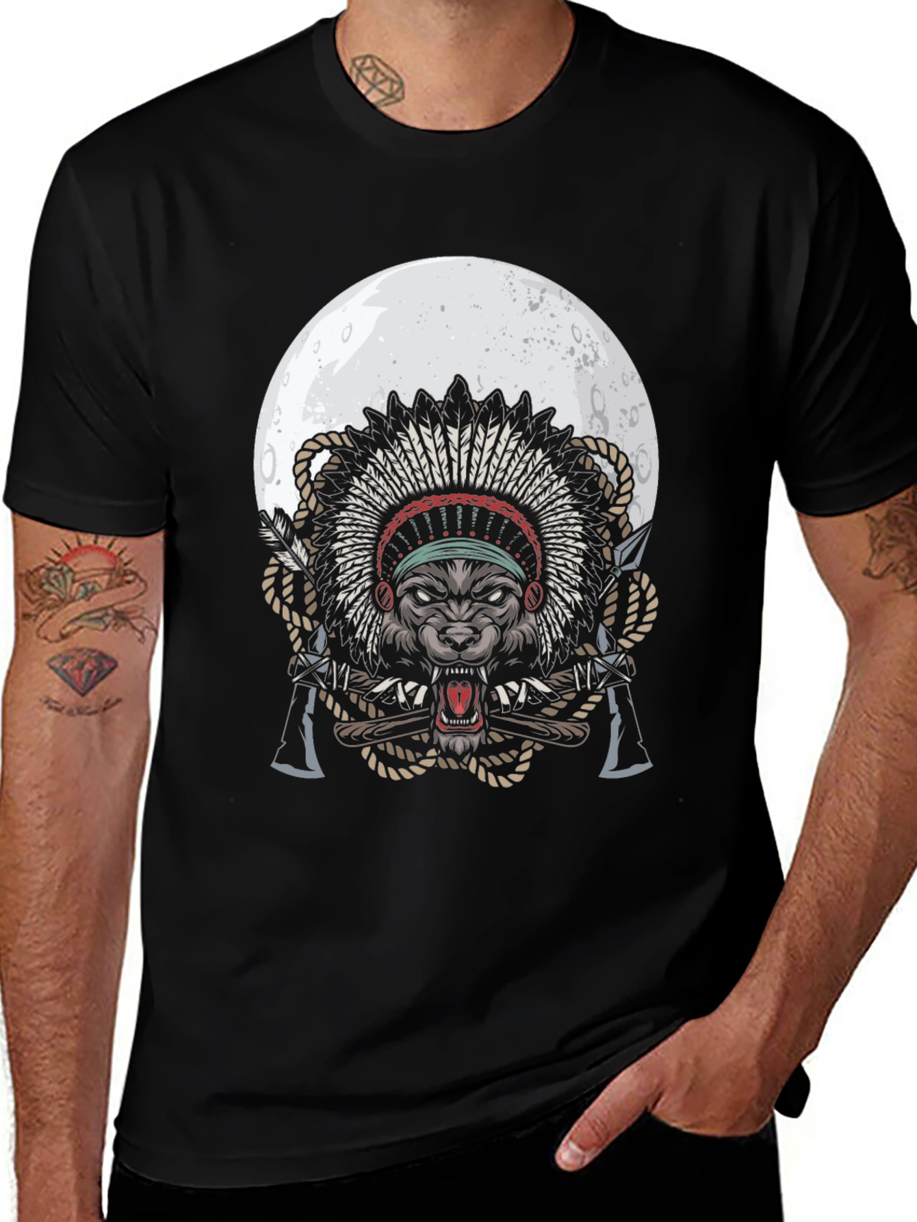 Wolf Chief T-Shirt - Native American Style Moon Design
