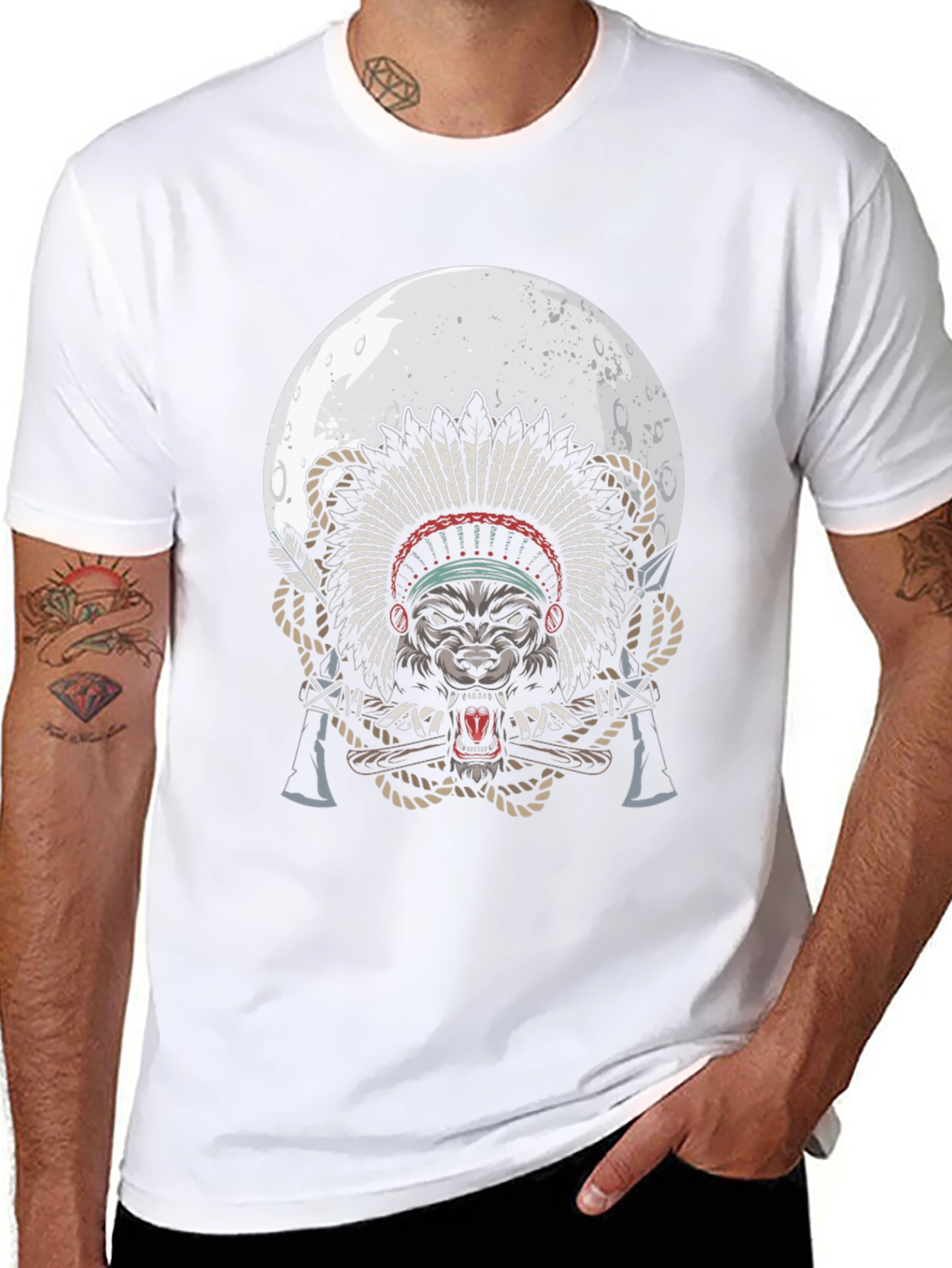 Wolf Chief T-Shirt - Native American Style Moon Design