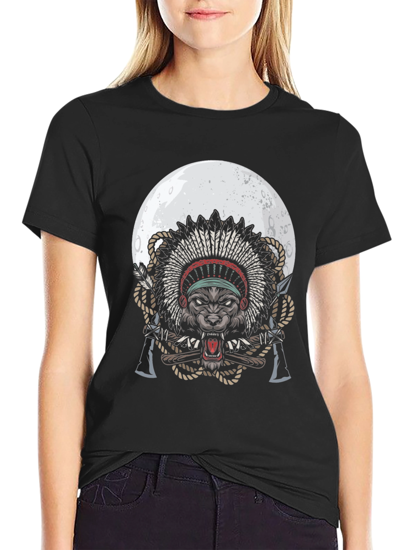 Wolf Chief T-Shirt - Native American Style Moon Design