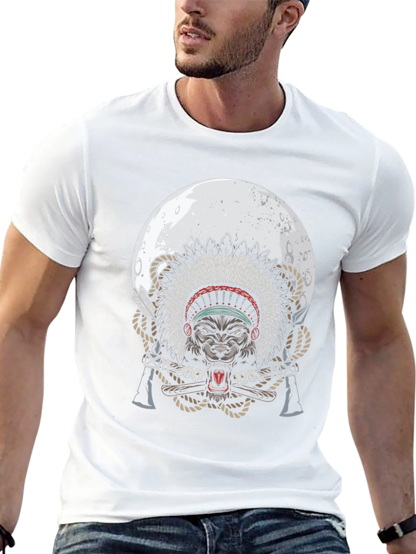 Wolf Chief T-Shirt - Native American Style Moon Design