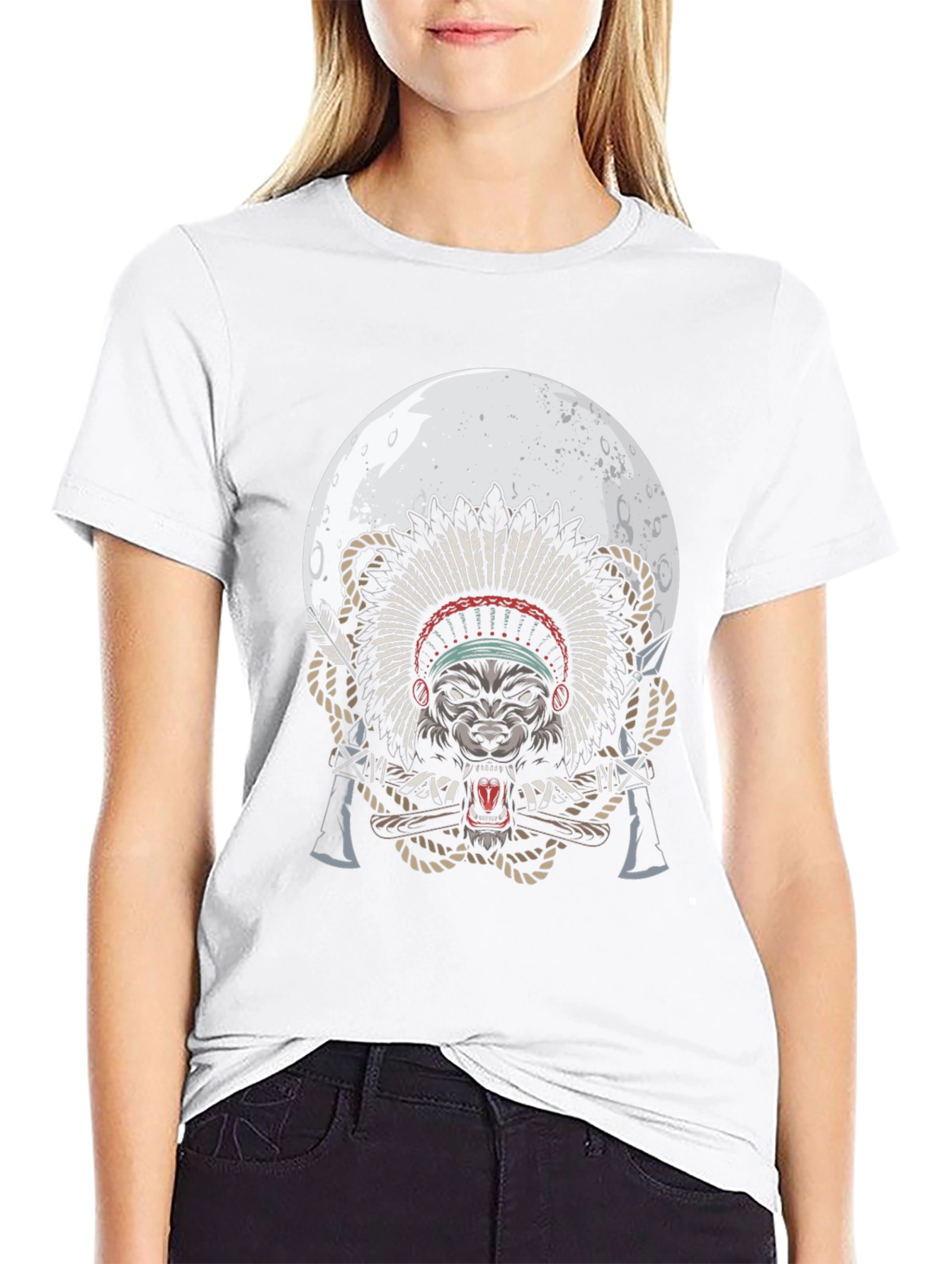 Wolf Chief T-Shirt - Native American Style Moon Design
