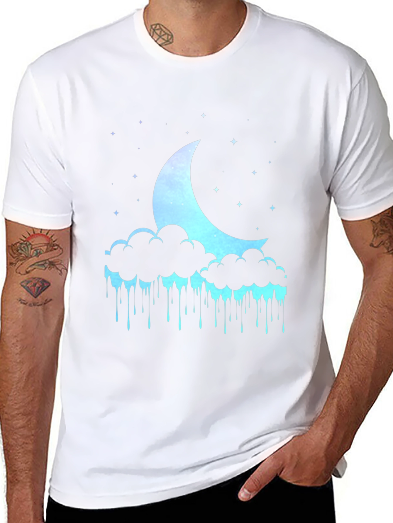 Dreamy Crescent Moon Cloud Drip Graphic Tee