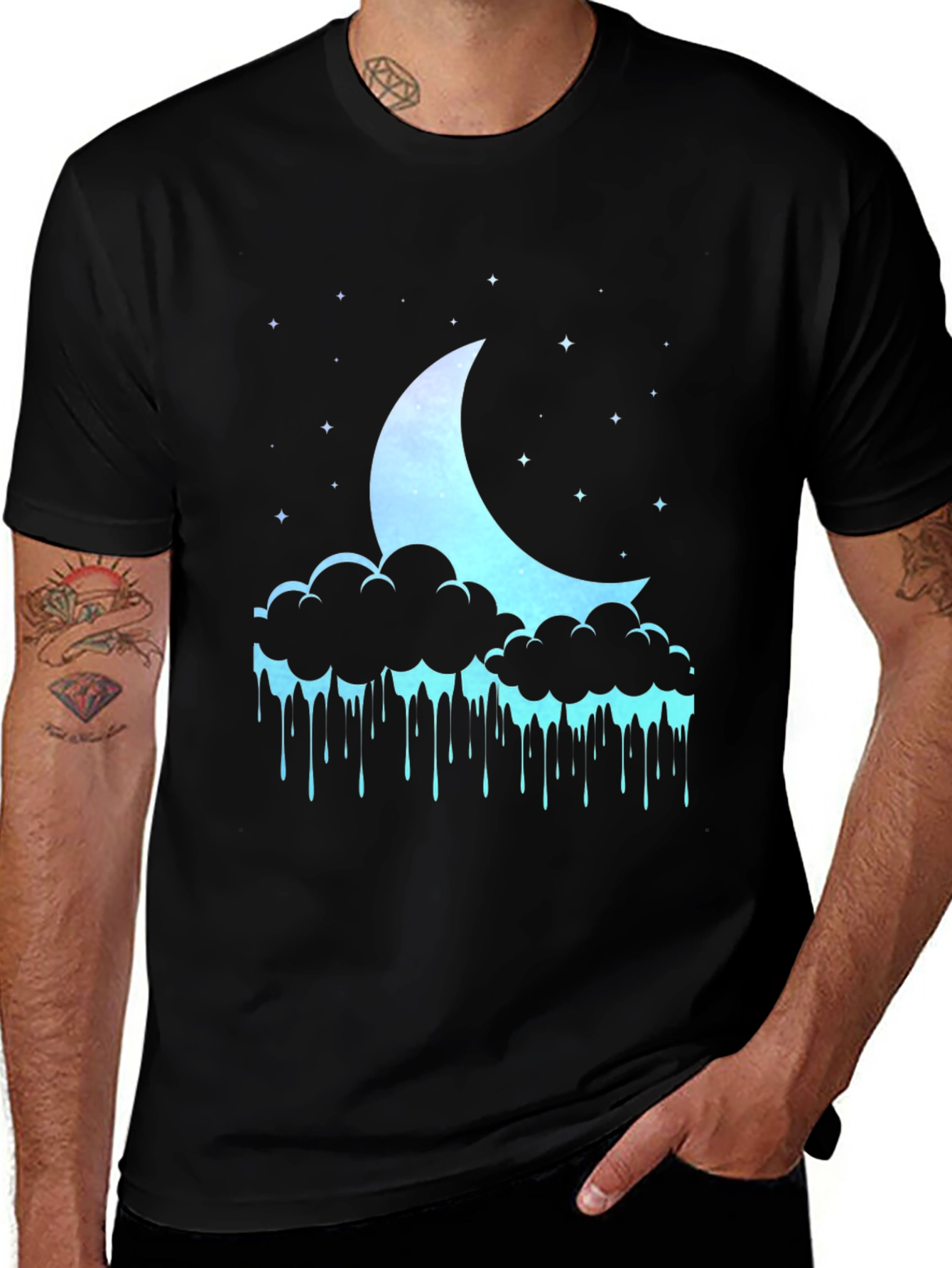Dreamy Crescent Moon Cloud Drip Graphic Tee