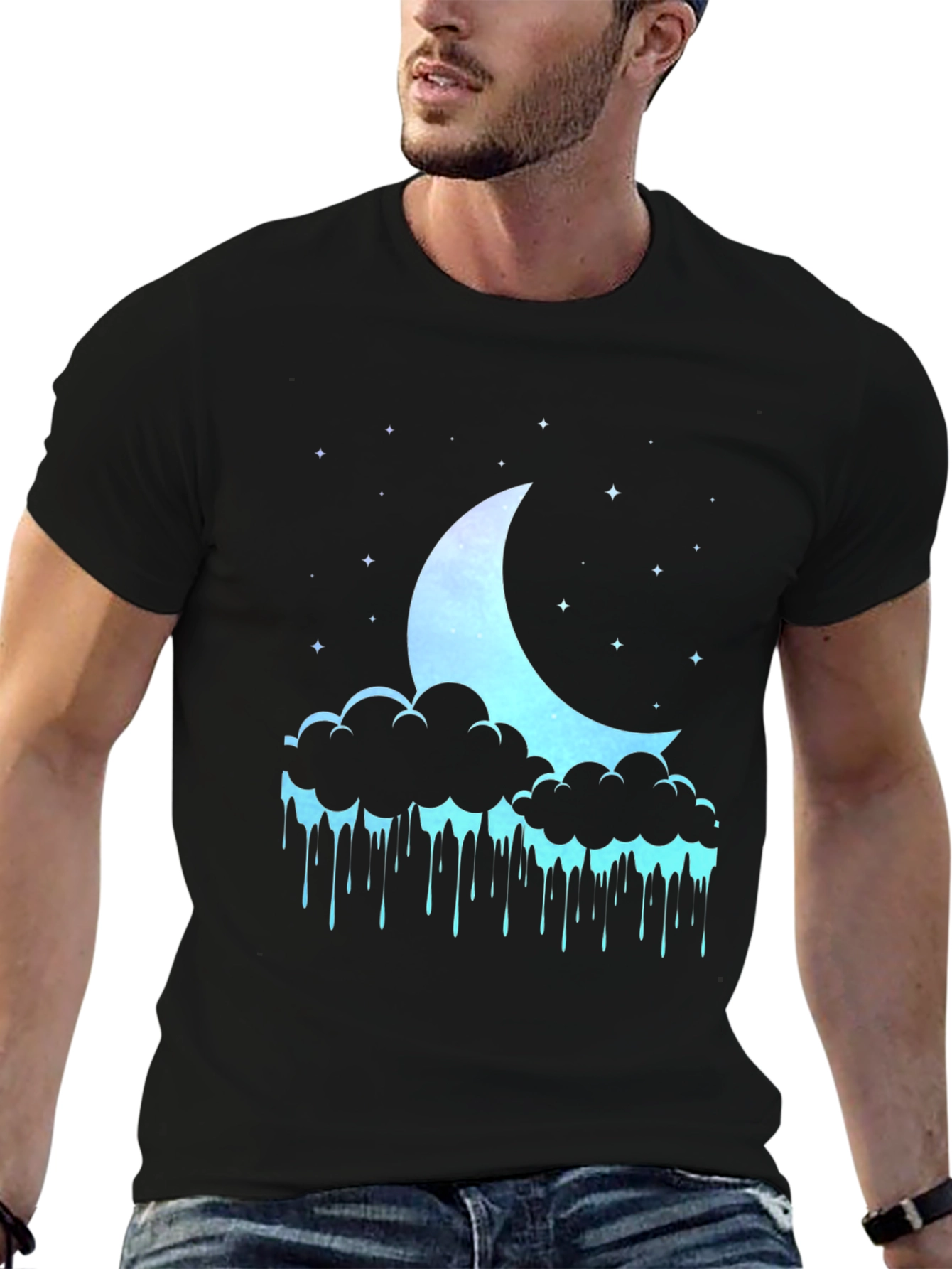 Dreamy Crescent Moon Cloud Drip Graphic Tee